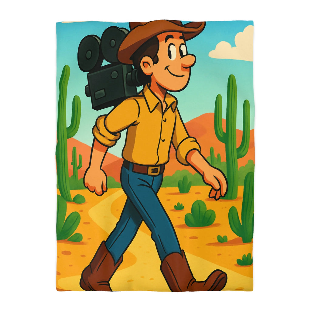 Housse de couette western cowboy dessin animé, désert cactus rétro style vibrant