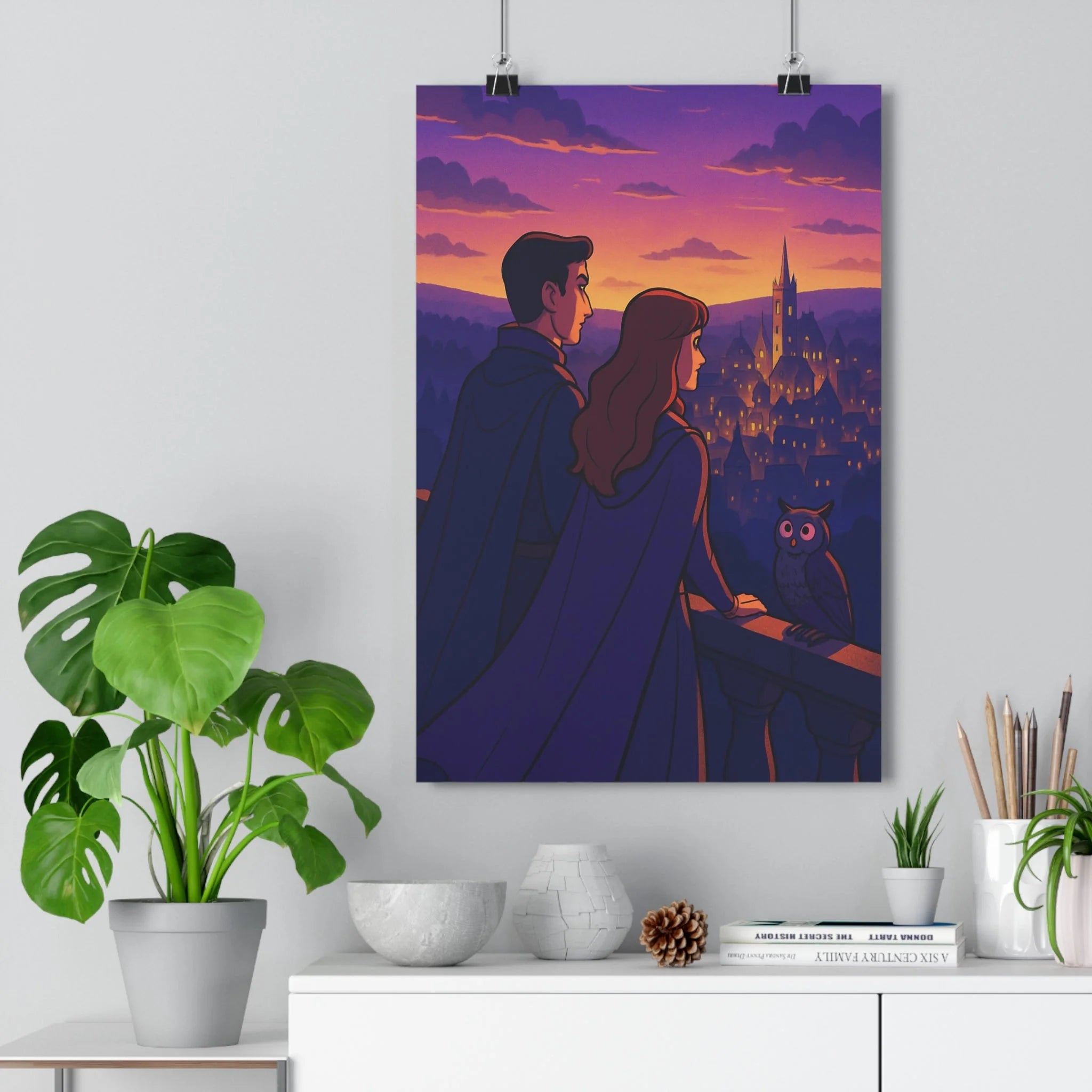 Poster décoratif crépuscule violet orange animé romantique gothique mystère salon chambre élégant 30x46 ambiance