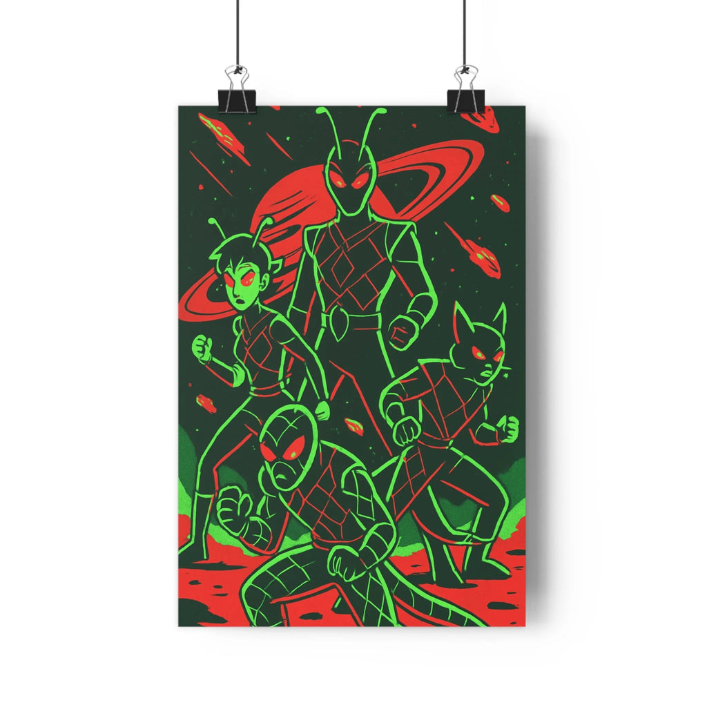 Poster décoratif anime épique rouge vert aventure espace extraterrestres chambre salon bureau ambiance galactique