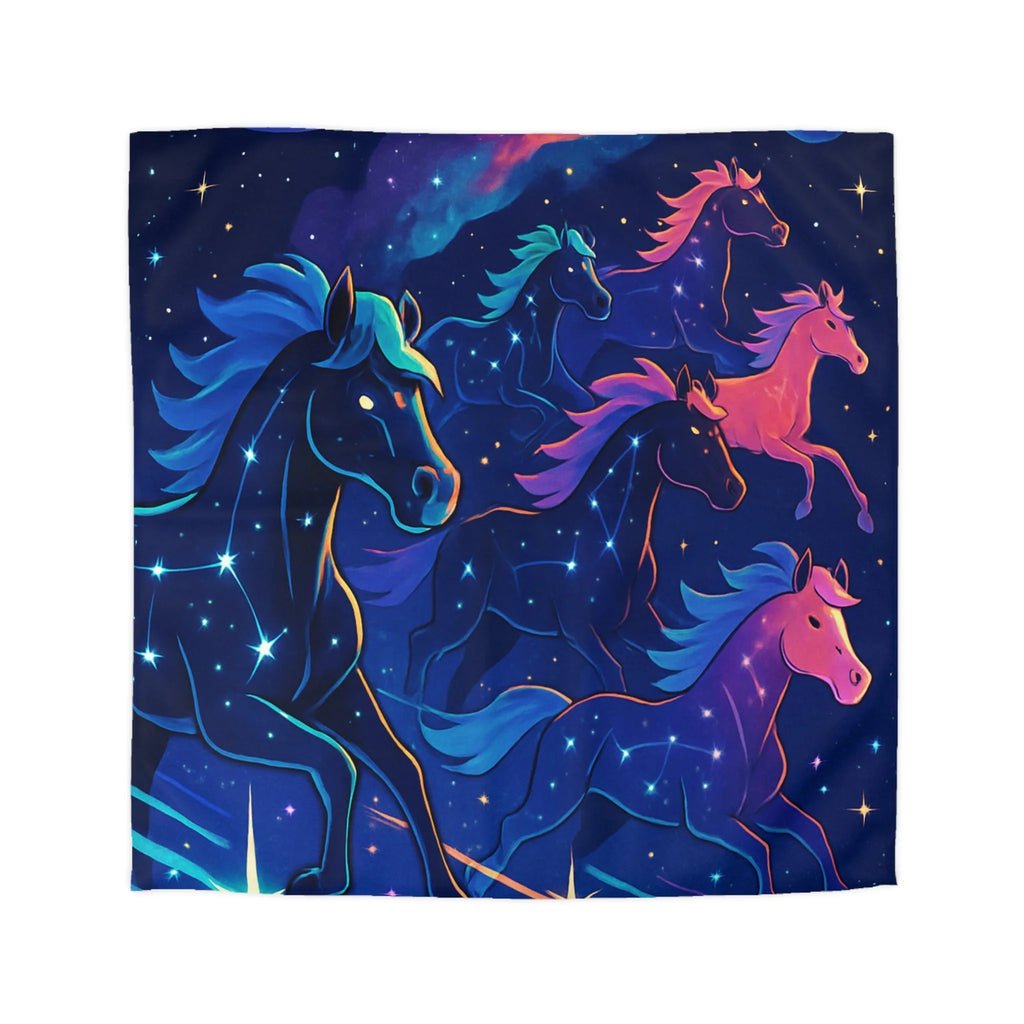 Rêve céleste: chevaux galactiques lumineux dans un univers étoilé et coloré