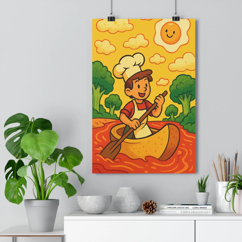Poster décoratif aventure fantaisie jaune vert joyeux cuisine chambre enfant unique coloré chef nature