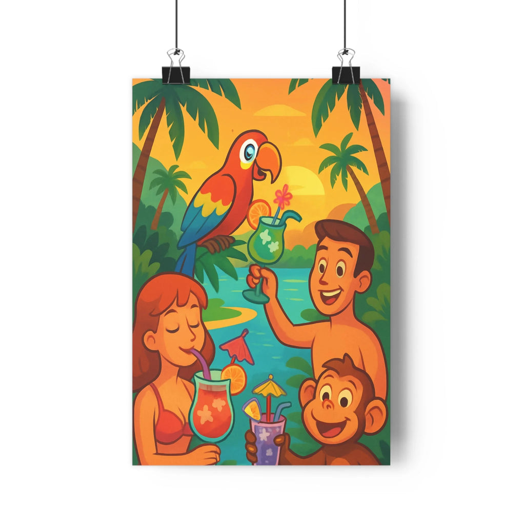Poster décoratif cartoon tropical vert bleu joyeux salon chambre festif coloré vibrant lumineux décoration