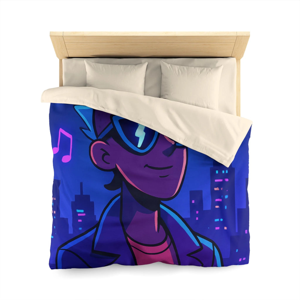 Housse de Couette Personnalisée avec Art de Ville Nocturne et Musicien Stylé Électrique