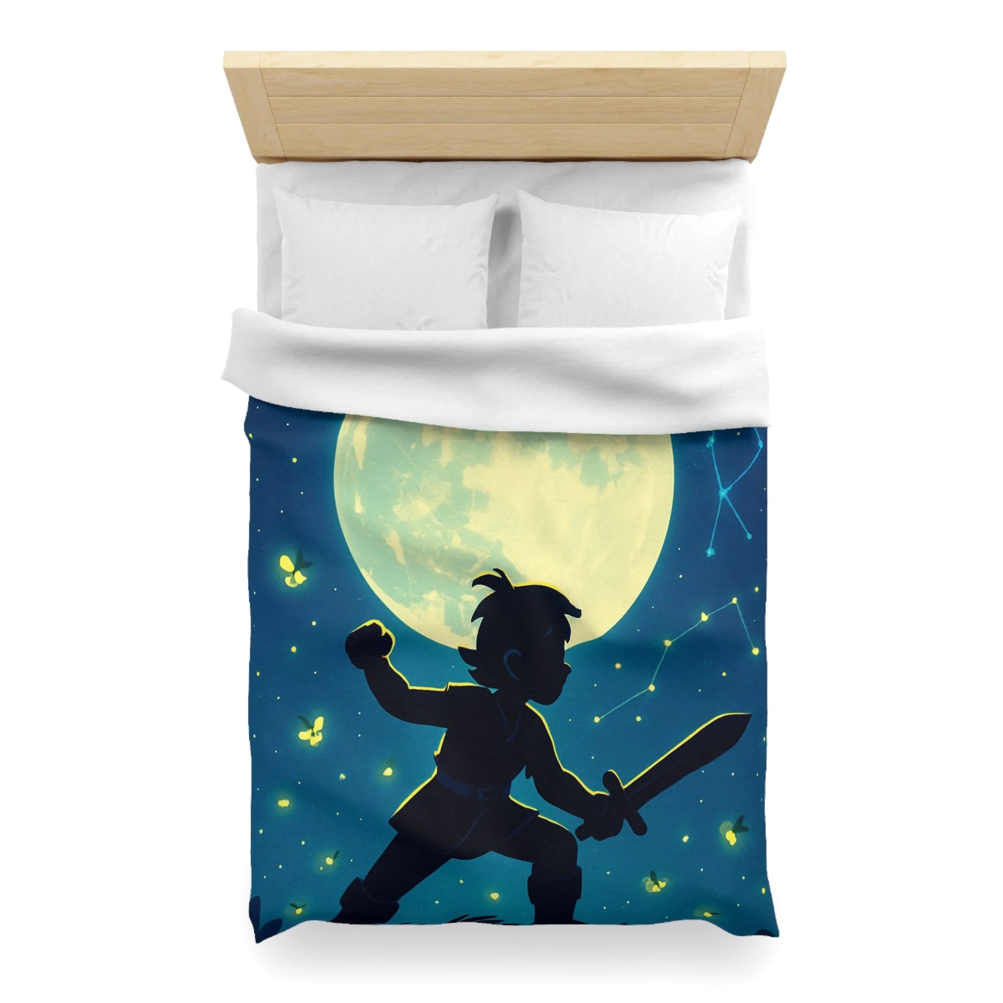 Housse de couette thème guerrier sous ciel étoilé avec grande lune mystérieuse