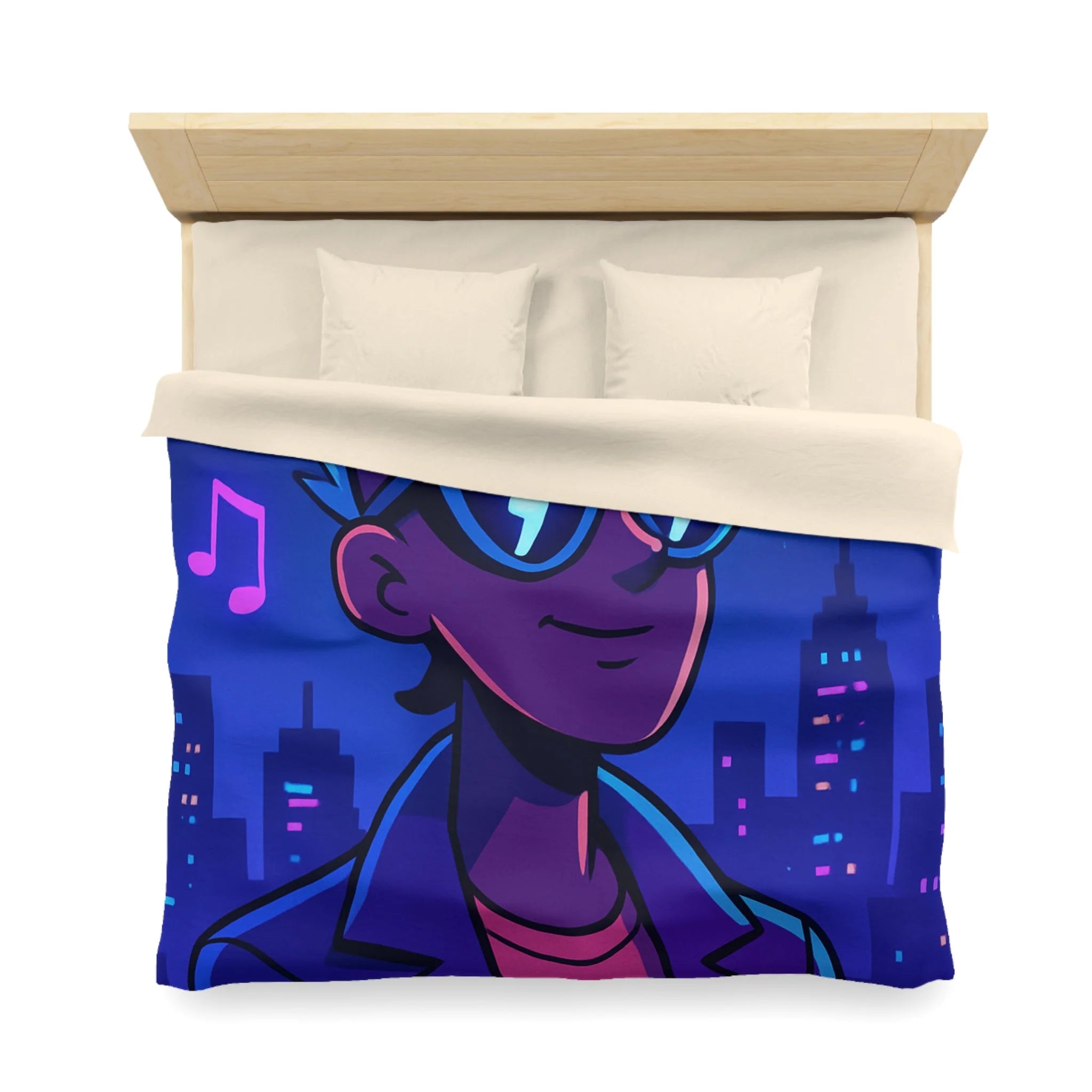 Housse de Couette Personnalisée avec Art de Ville Nocturne et Musicien Stylé Électrique
