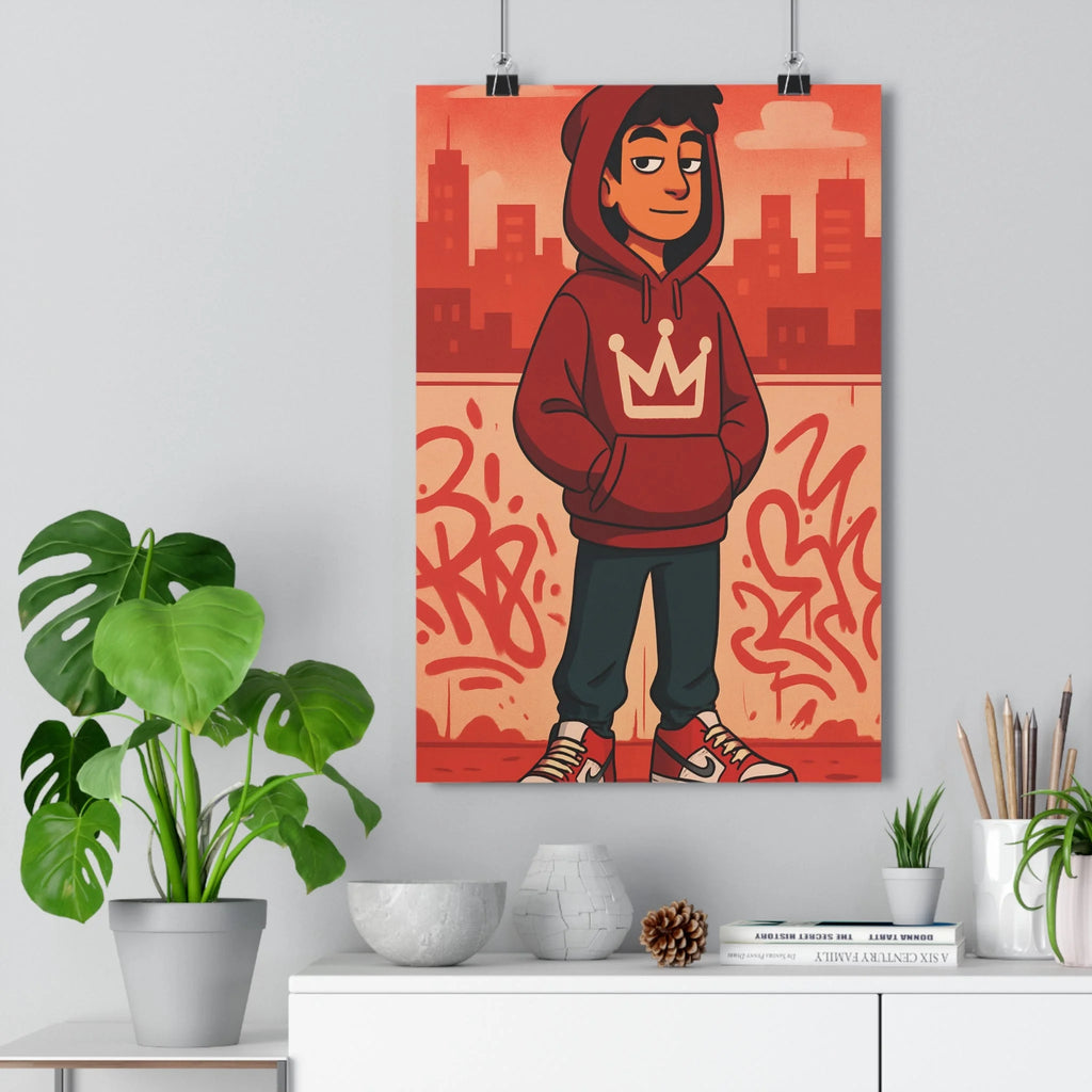 Poster décoratif urbain rouge orange cartoon dynamique moderne salon chambre style graffiti artistique qualité