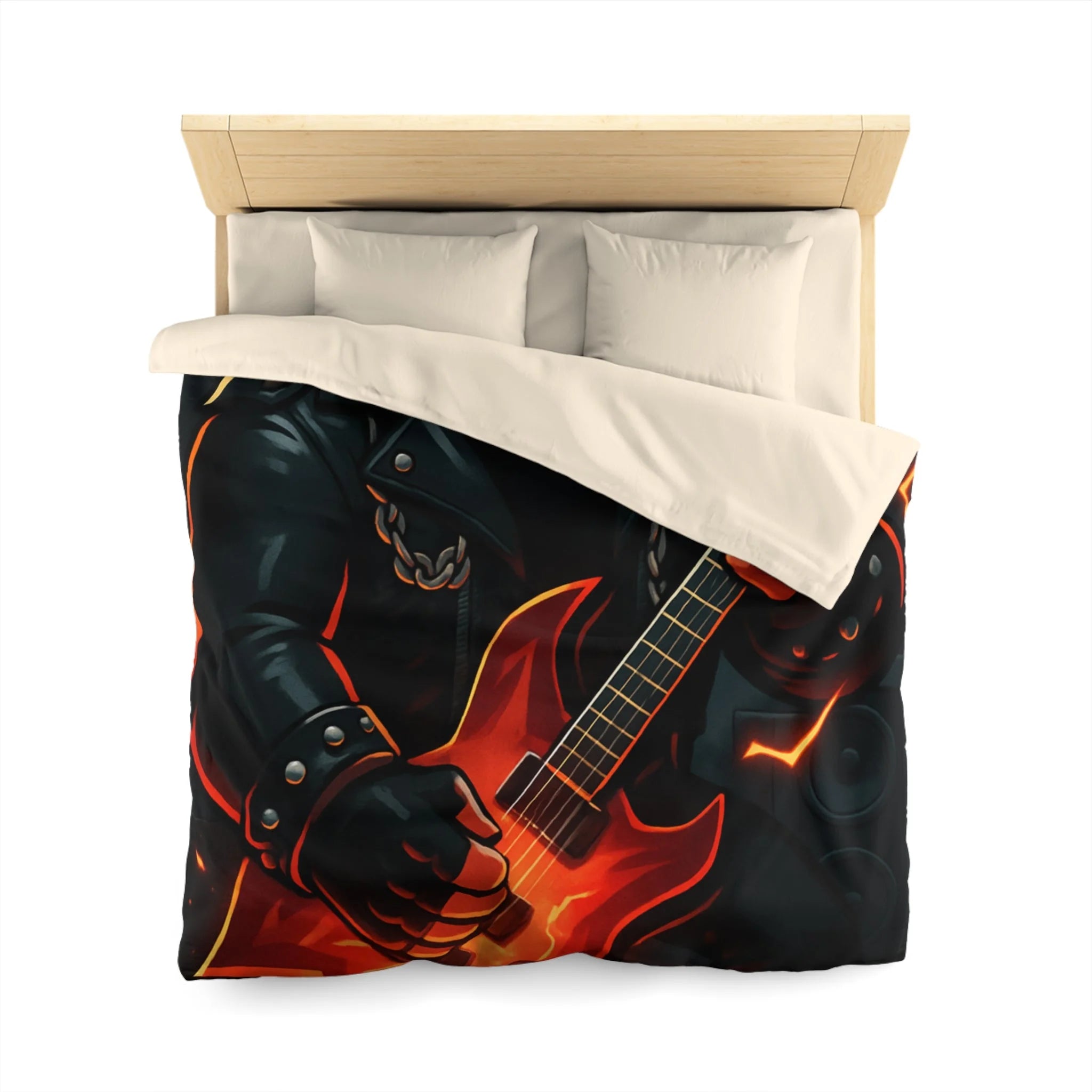 Housse de couette rock métal avec guitare électrique et éclair pour ambiance intense