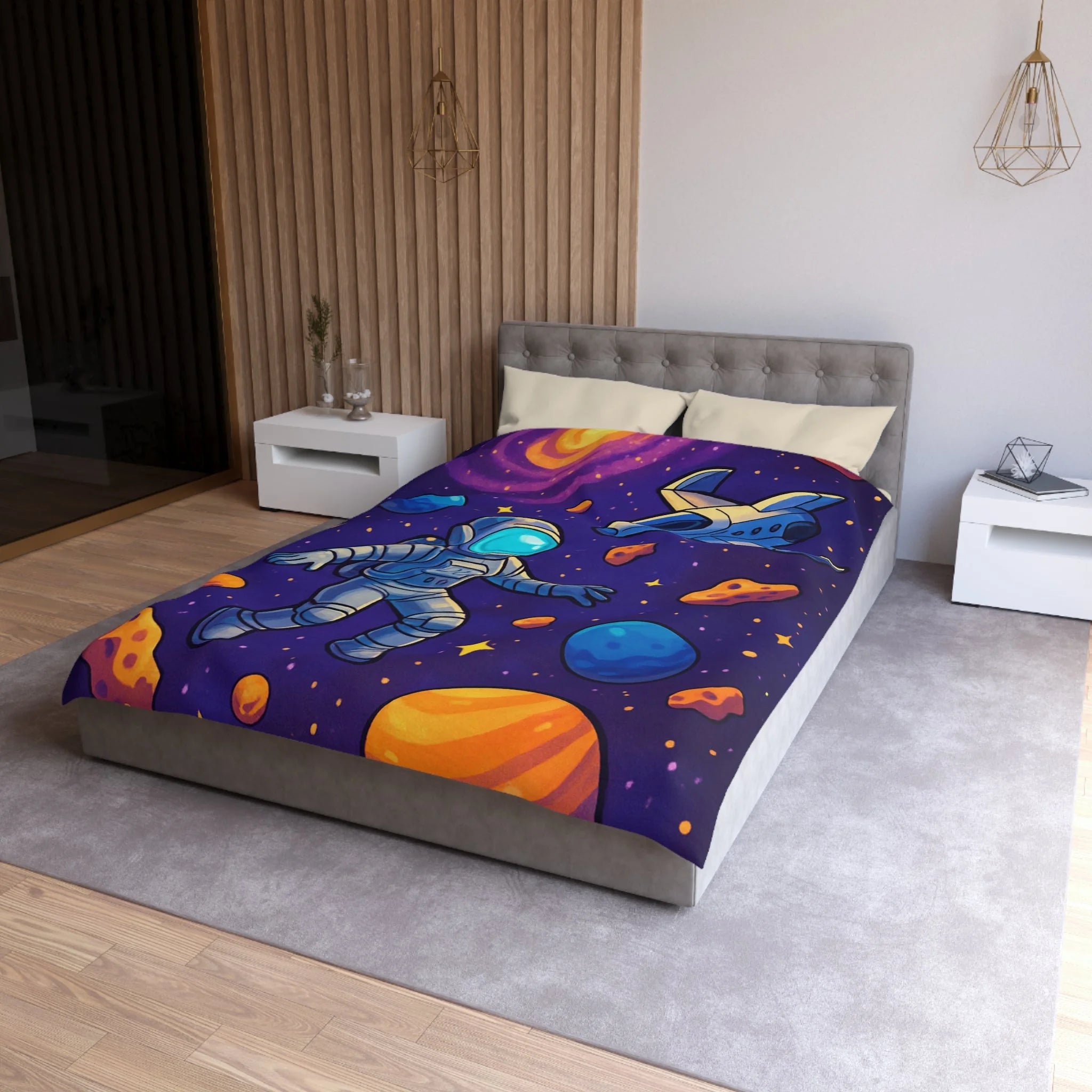 Housse de couette spatiale avec astronaute et planètes colorées pour enfants et adultes