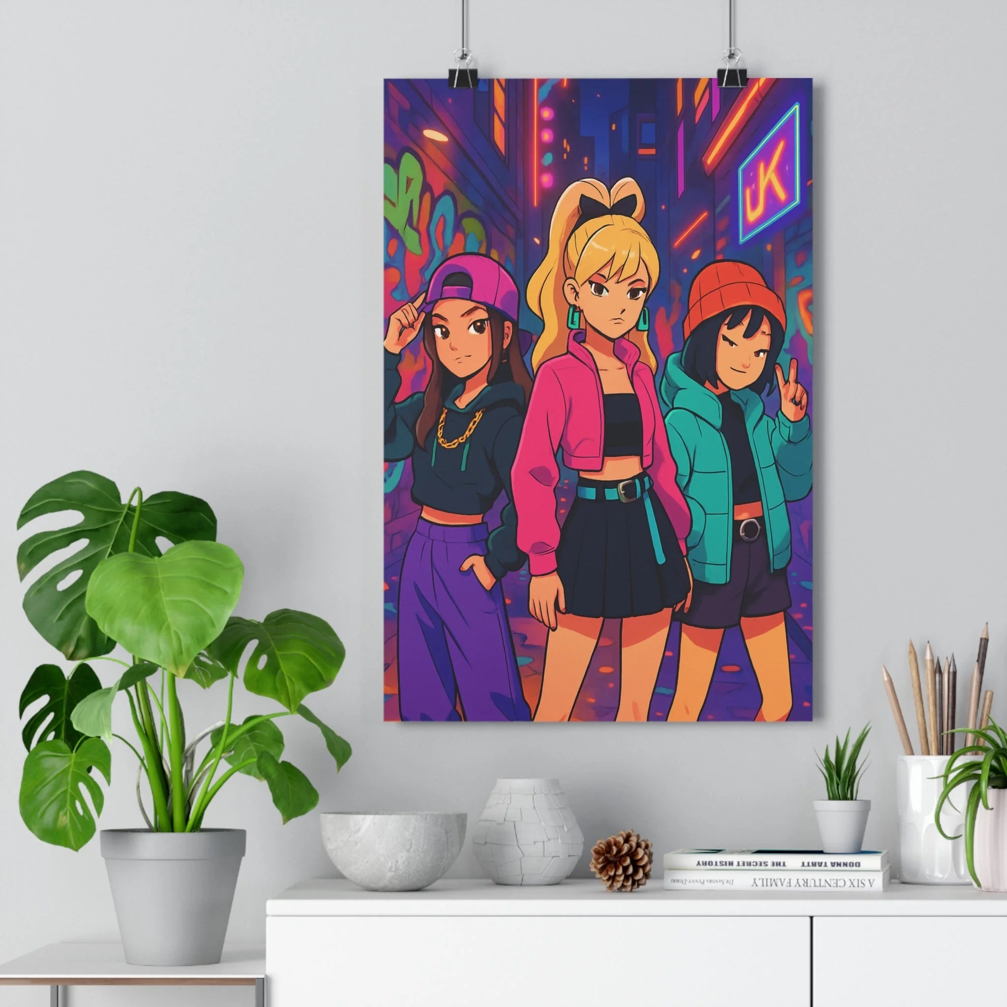 Poster décoratif urbain moderne kpop dynamique graffiti coloré rose bleu violet chambre salon qualité