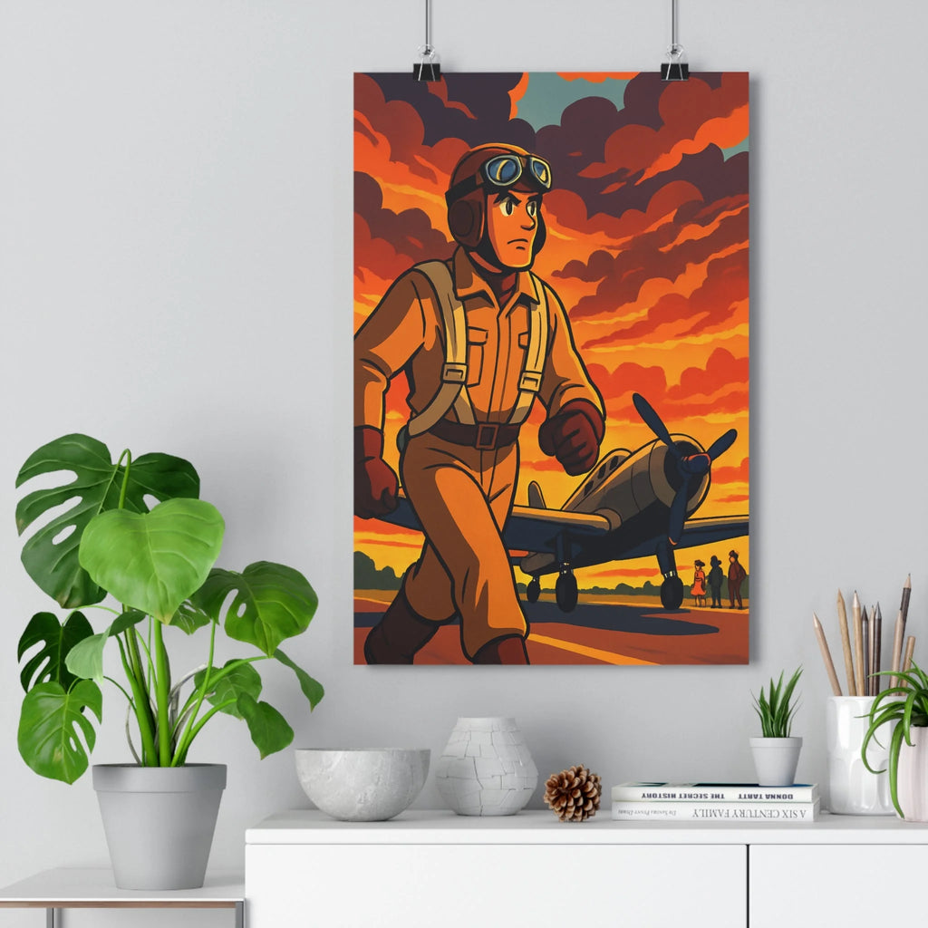 Poster décoratif vintage orange bleu aventure pilote rétro avion intérieur salon dramatique 30x46 cm