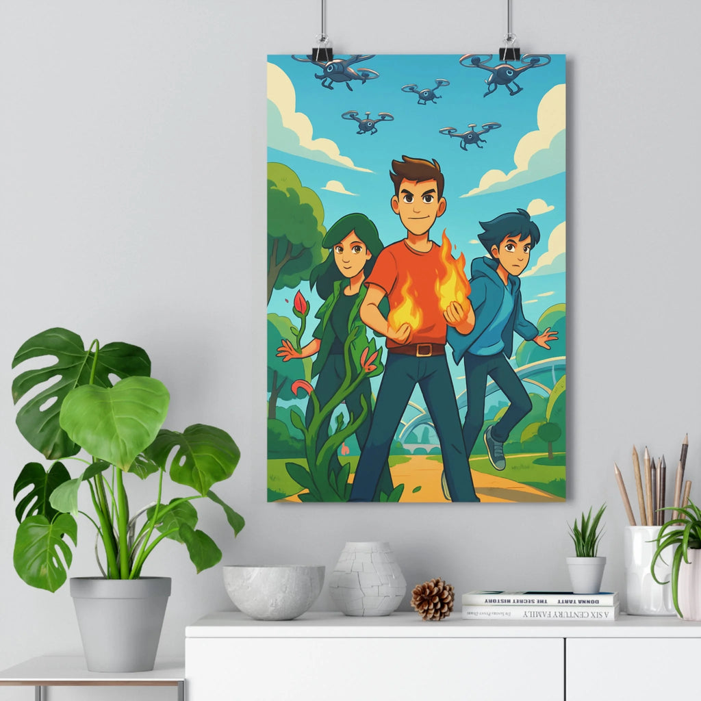 Poster décoratif animé aventure vibrant orange bleu vert chambre enfant moderne fantastique qualité élevé