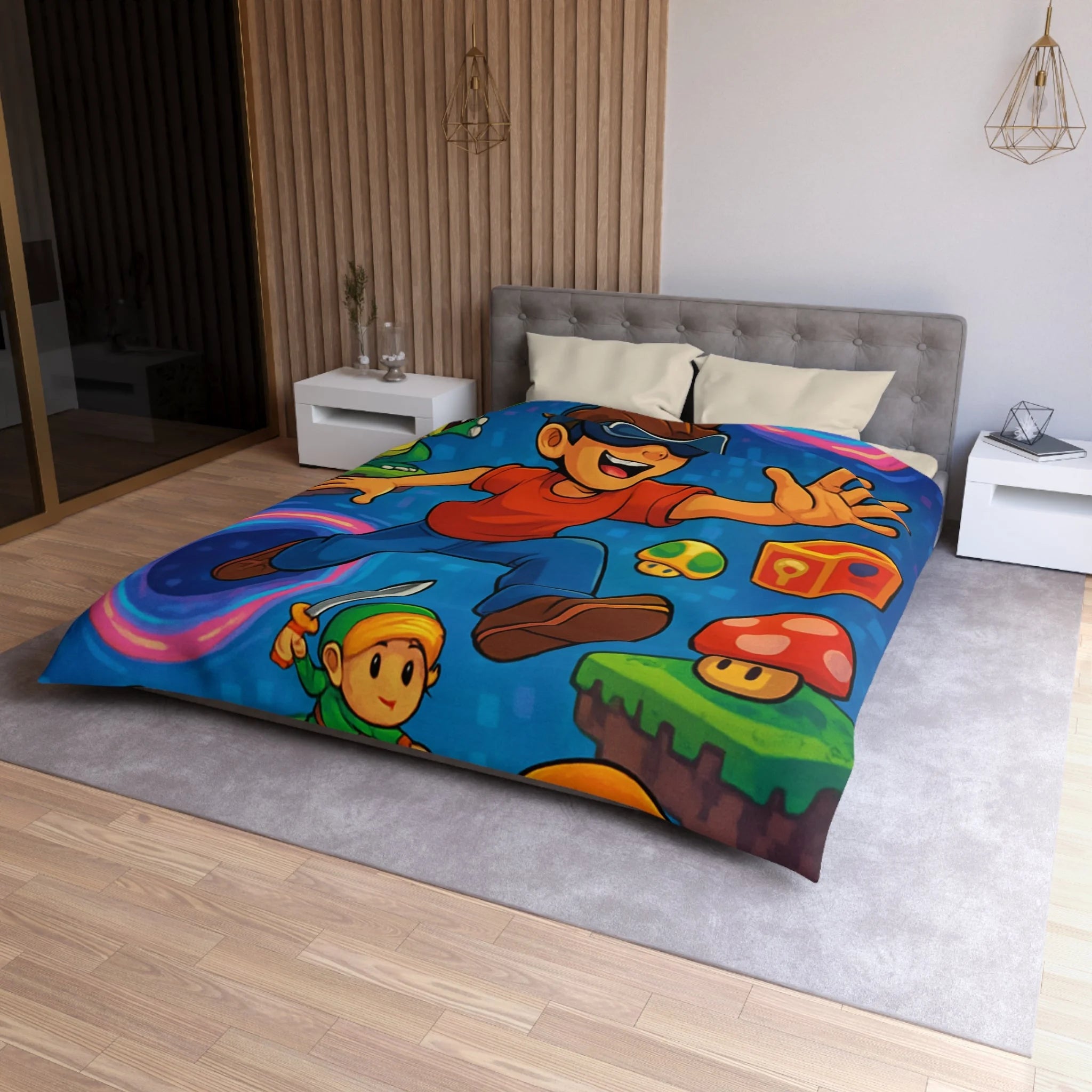 Housse de Couette Microfibre Illustration Unique Design Moderne Décoration Intérieure Raffinée
