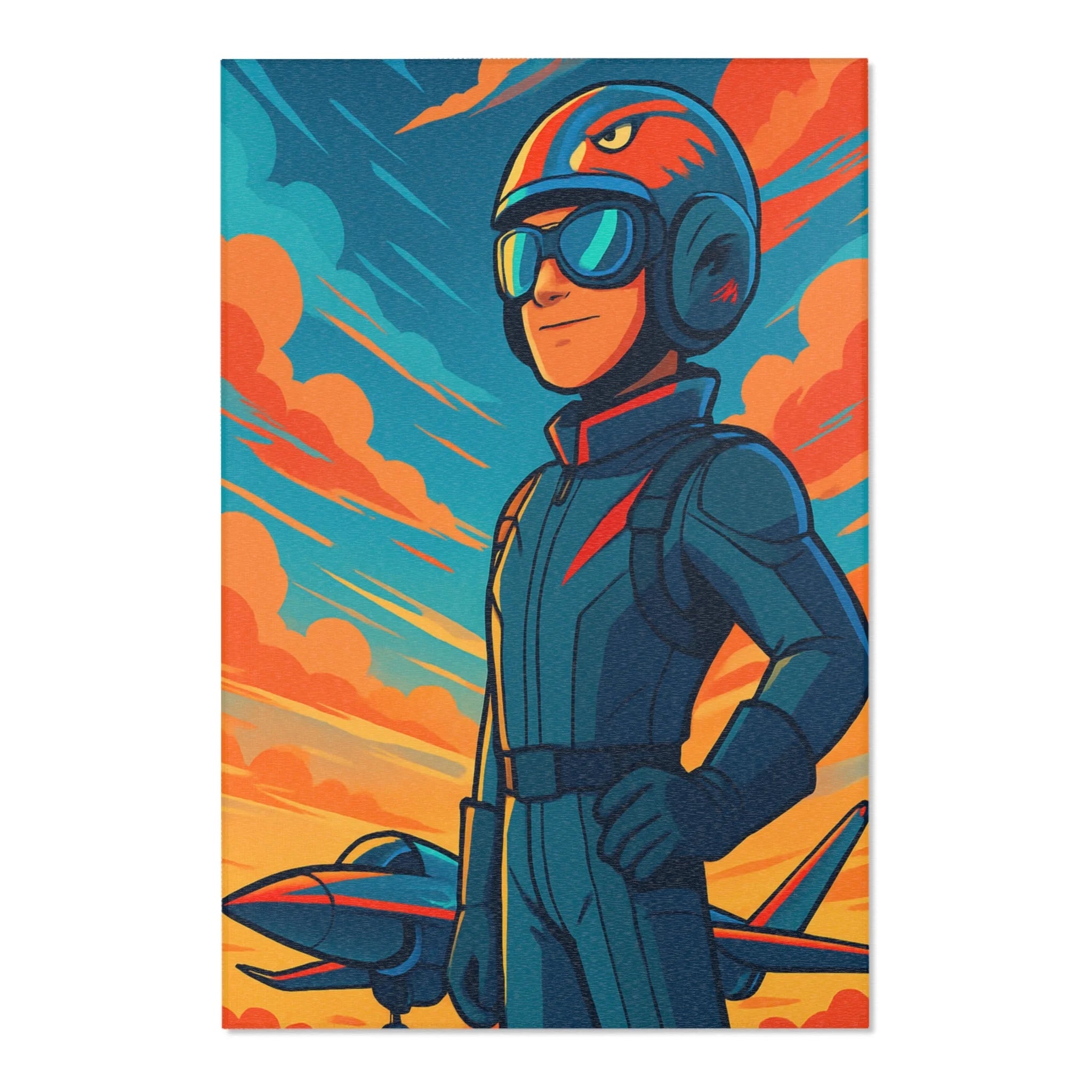 Tapis de Style Avion Militaire avec Ciel Crépusculaire pour Décor Aviation Moderne