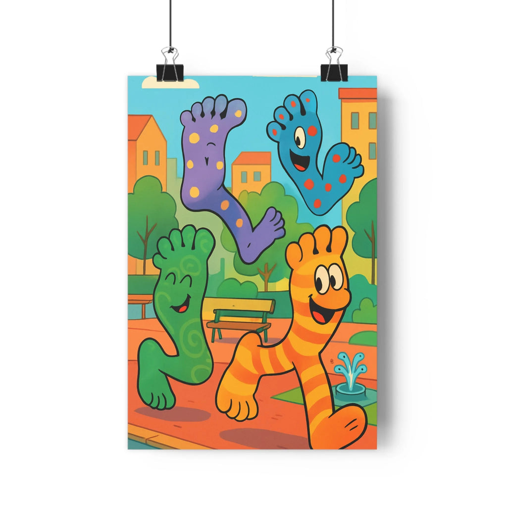Poster décoratif cartoon violet bleu vert orange joyeux enfant chambre salon amusant géant ludique