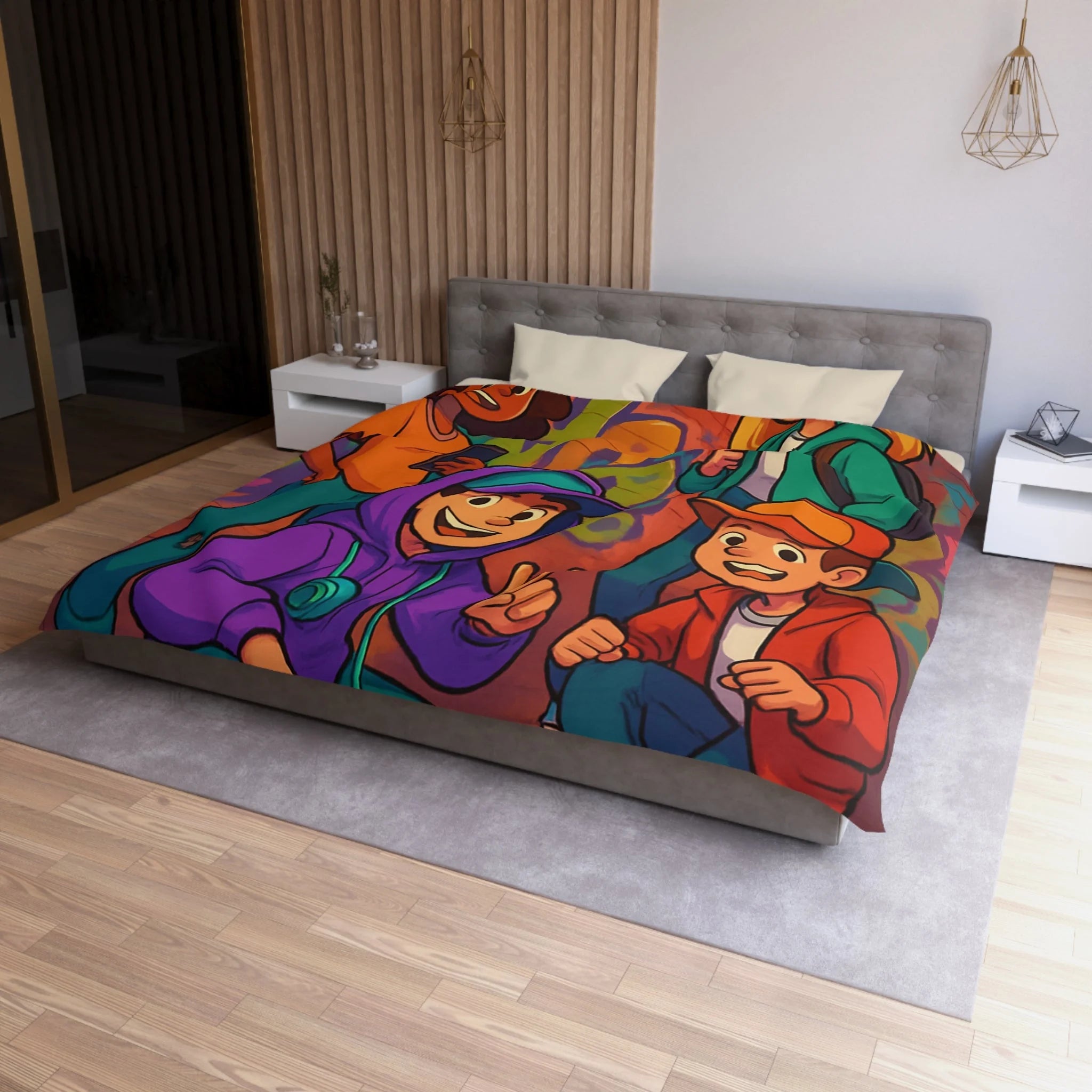 Housse de Couette Microfibre Illustration Unique Design Moderne Décoration Intérieure Raffinée
