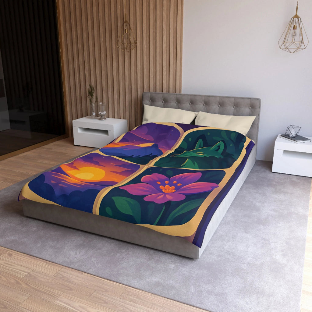 Housse de Couette Paysage Montagne Forêt Animale Florale Vibrante pour Chambre Moderne