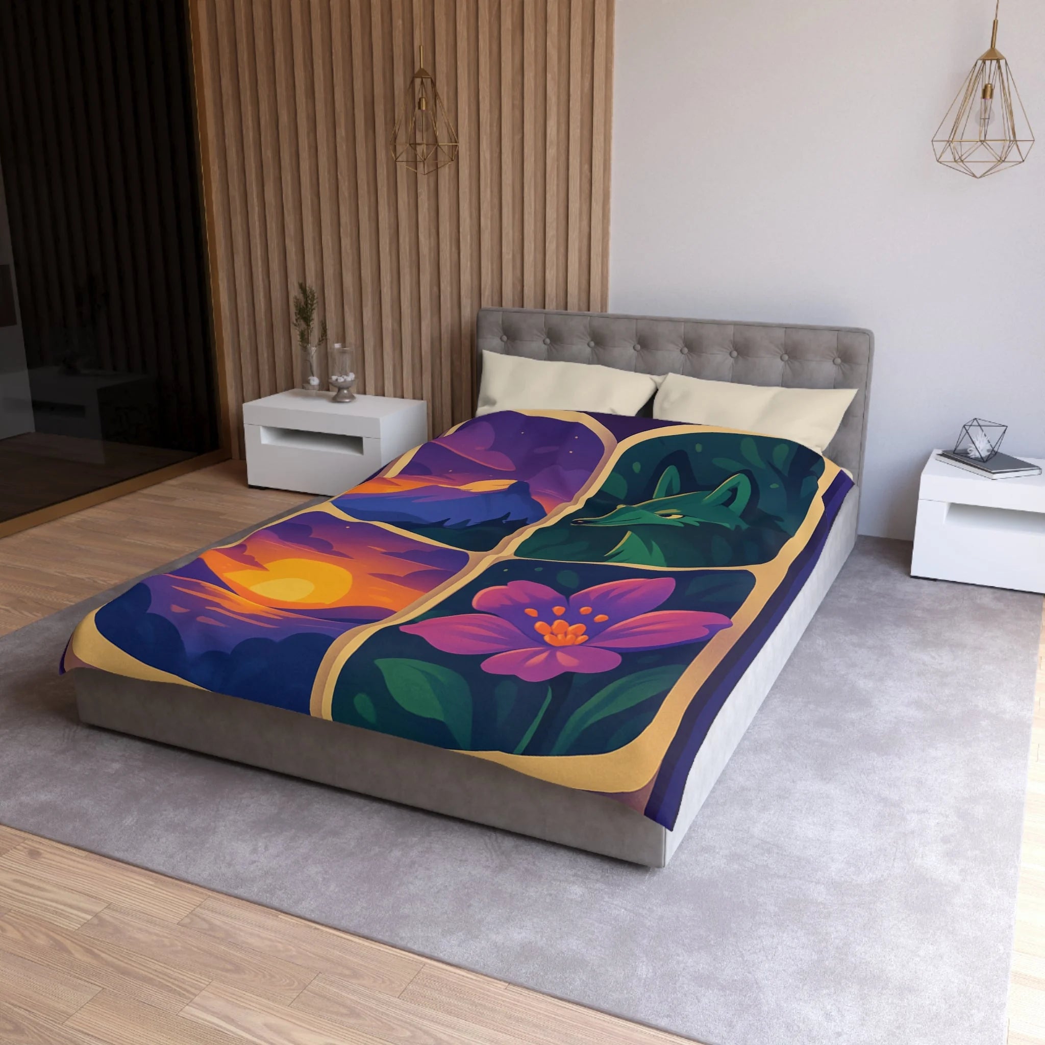 Housse de Couette Paysage Montagne Forêt Animale Florale Vibrante pour Chambre Moderne