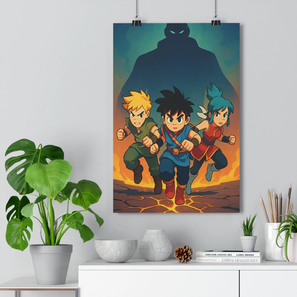 Poster décoratif animé guerriers mystique bleu rouge jaune salon chambre mur aventure héroïque vibrant