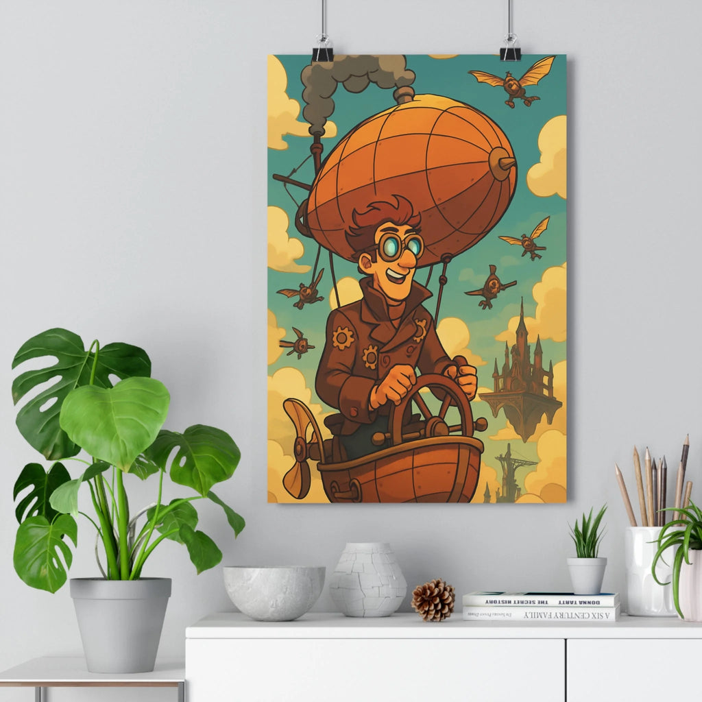 Poster décoratif steampunk aventure ciel doré joyeux salon bureau rétro fantastique design tendance qualité