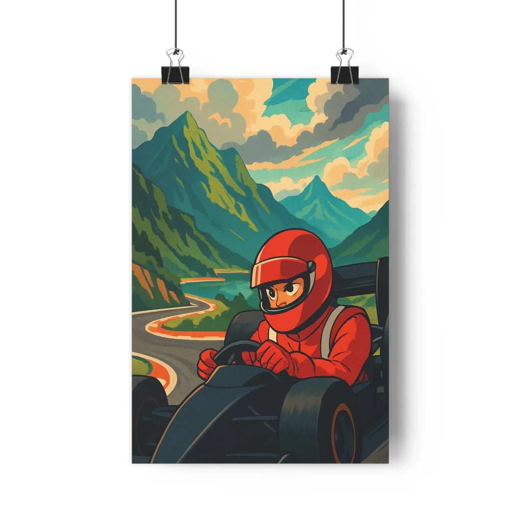 Poster décoratif dynamique rouge bleu vert course aventure chambre moderne animé montagne pilote circuit