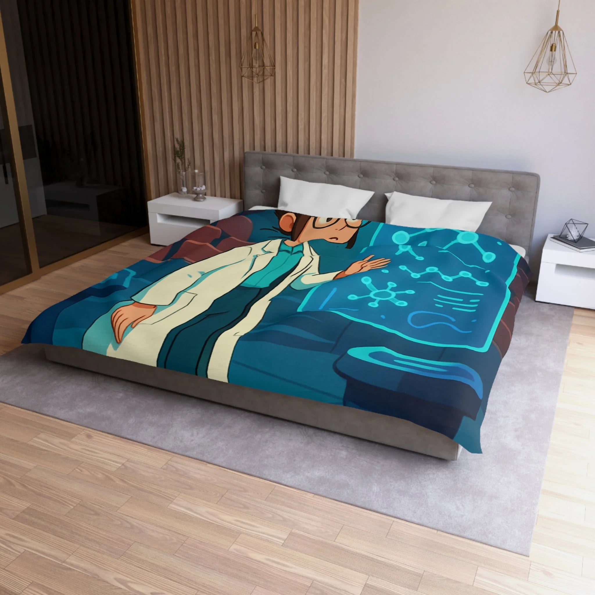 Housse de Couette Moderne avec Motif Futuriste et Design Scientifique Innovant