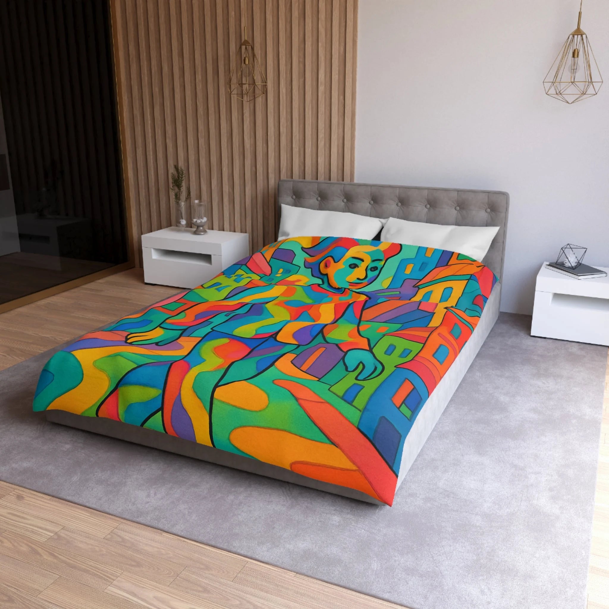 Housse de Couette Microfibre Motif Créatif Original Style Contemporain Chambre Élégante