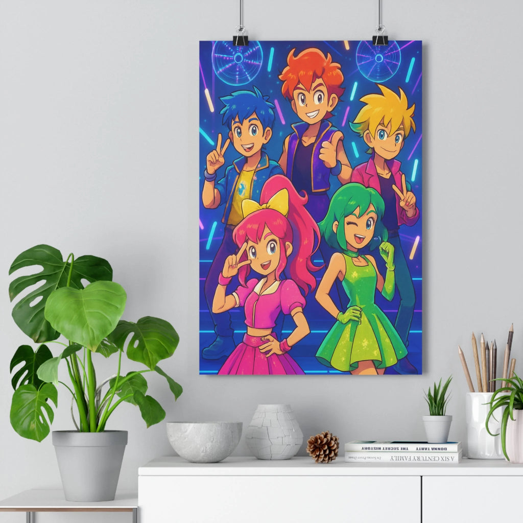 Poster décoratif moderne anime coloré rouge bleu vert néon dynamique chambre ambiance électrique bureau