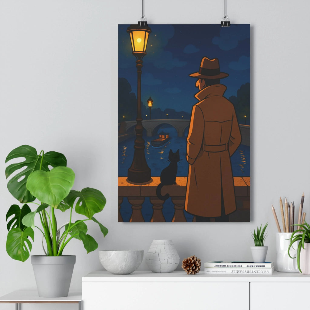 Poster décoratif cartoon noir mystérieux paris nocturne salon chambre ambiance captivante qualité premium qualité