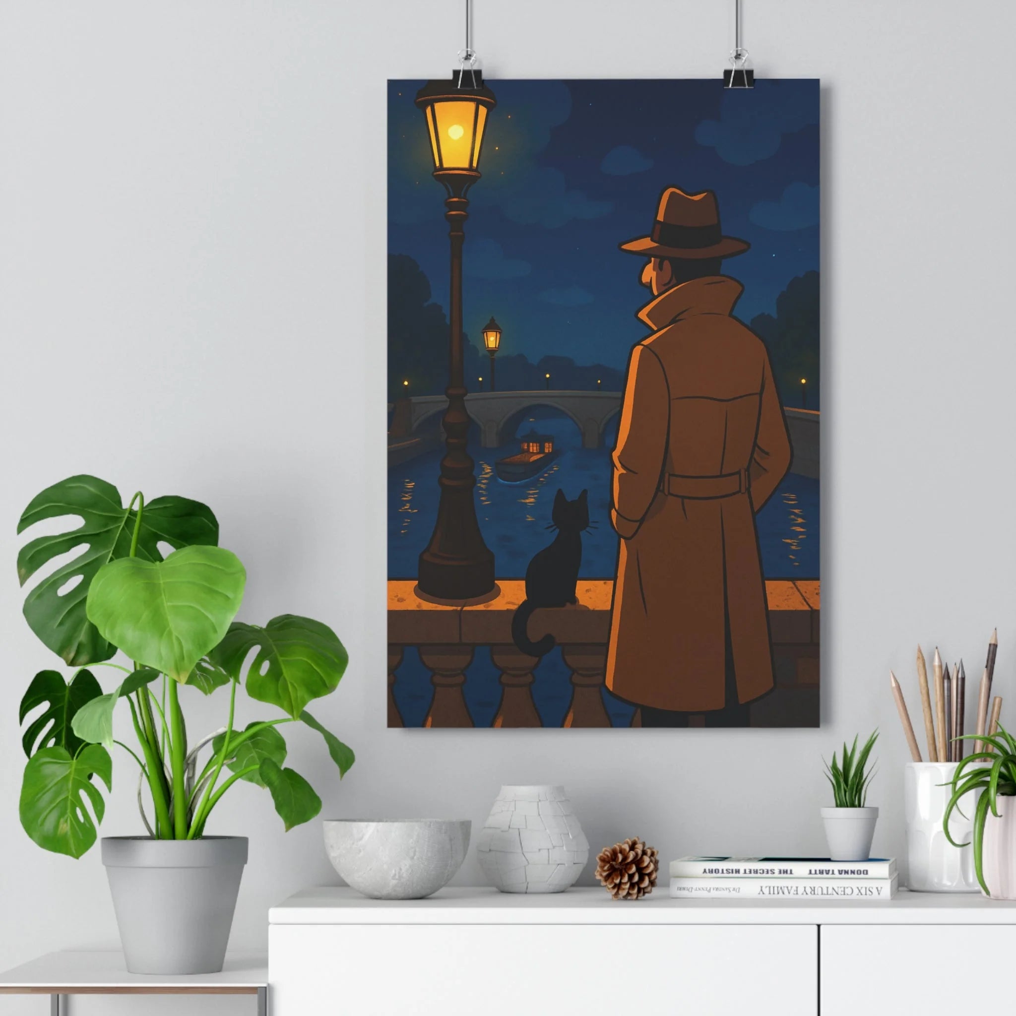 Poster décoratif cartoon noir mystérieux paris nocturne salon chambre ambiance captivante qualité premium qualité