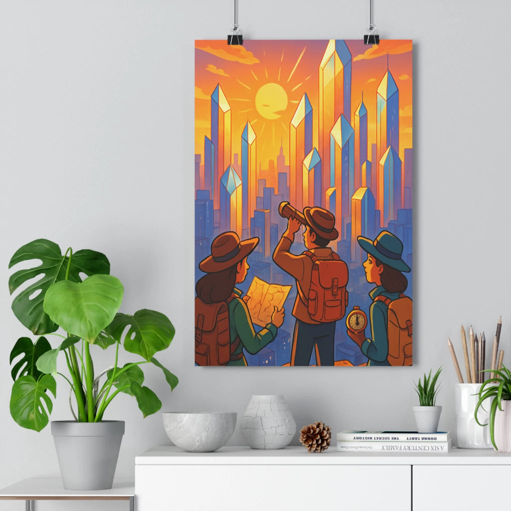 Poster décoratif exploration urbaine mystique orange violet aventure moderne chambre salon futuriste unique qualité