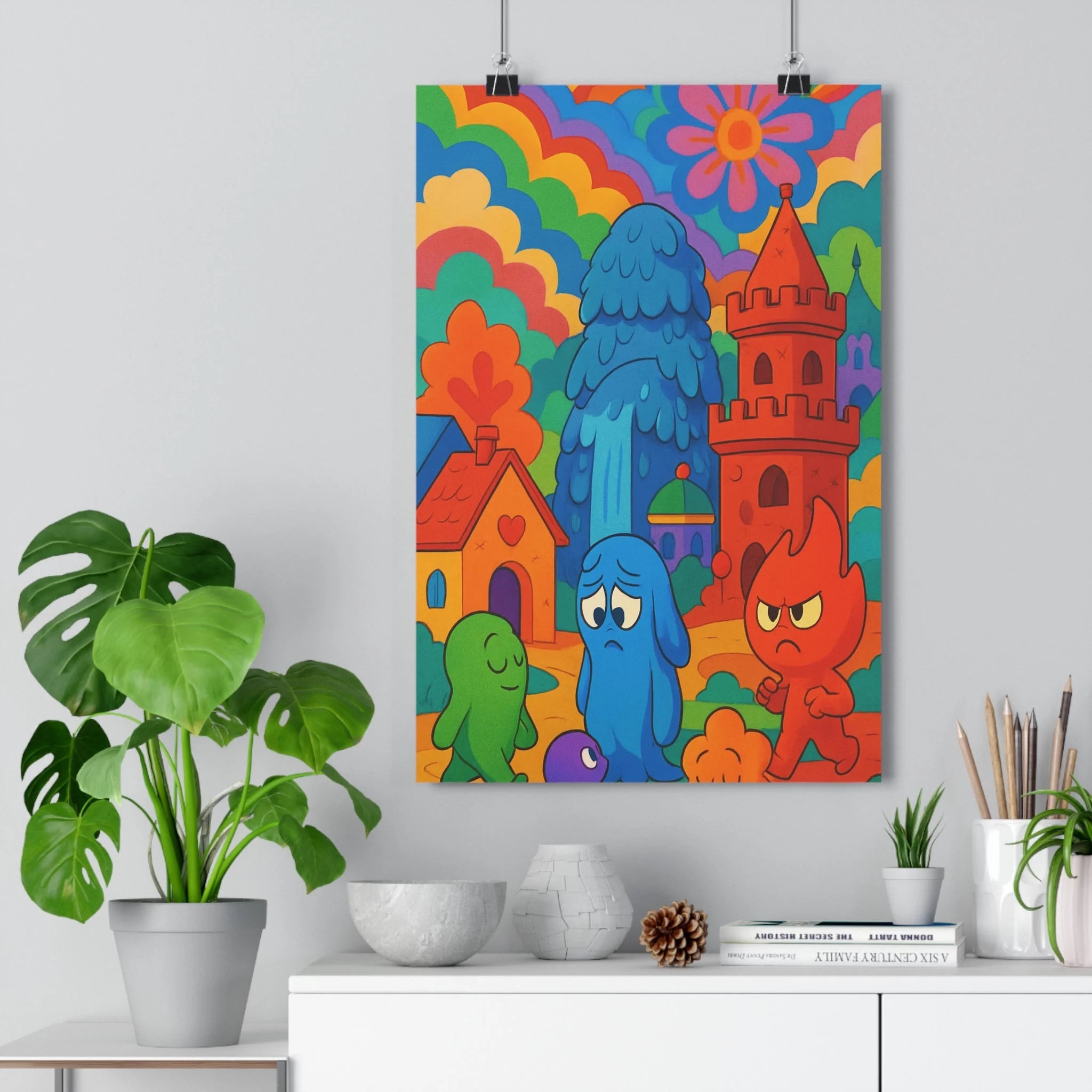 Poster décoratif coloré moderne bleu vert rouge violet orange joyeux salon chambre bureau vibrant