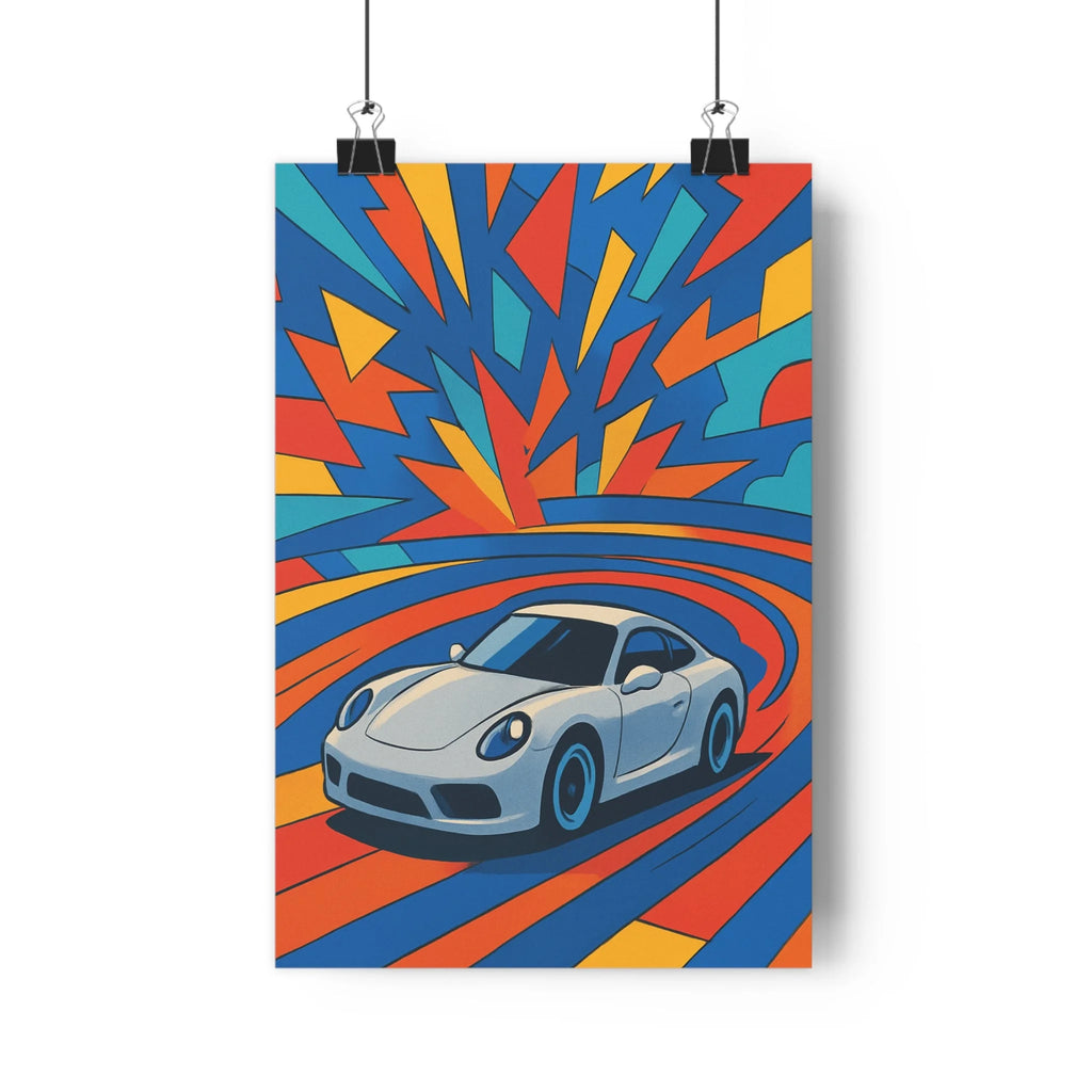 Poster décoratif voiture sport dessin animé bleu rouge jaune moderne bureau chambre adolescent qualité