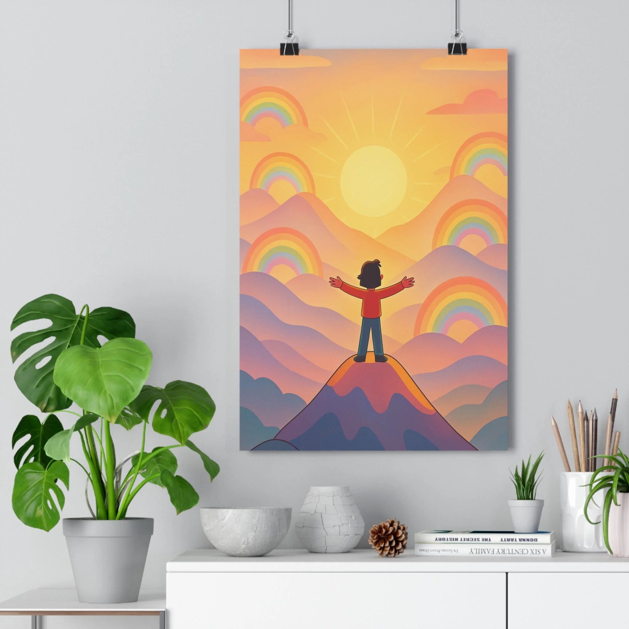 Poster décoratif cartoon joyeux coloré rose violet orange salon chambre bureau intérieur 30x46 qualité