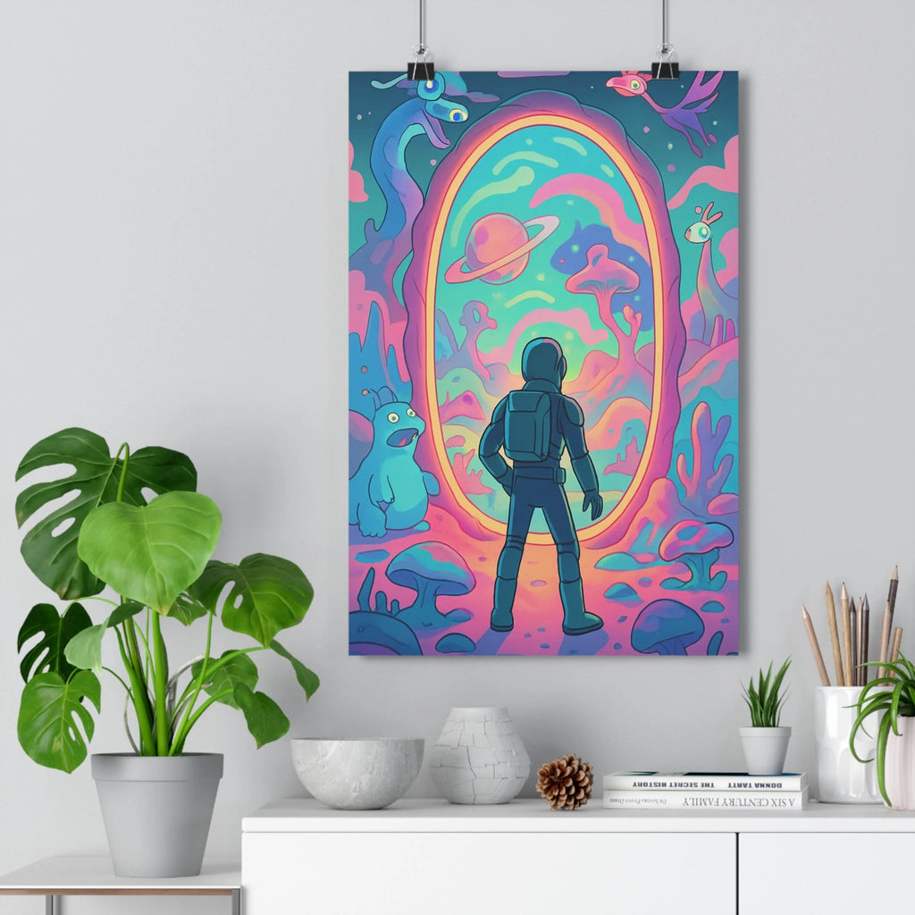 Poster décoratif anime futuriste pastel bleu rose violet mystique chambre bureau rêve surréaliste 30x46