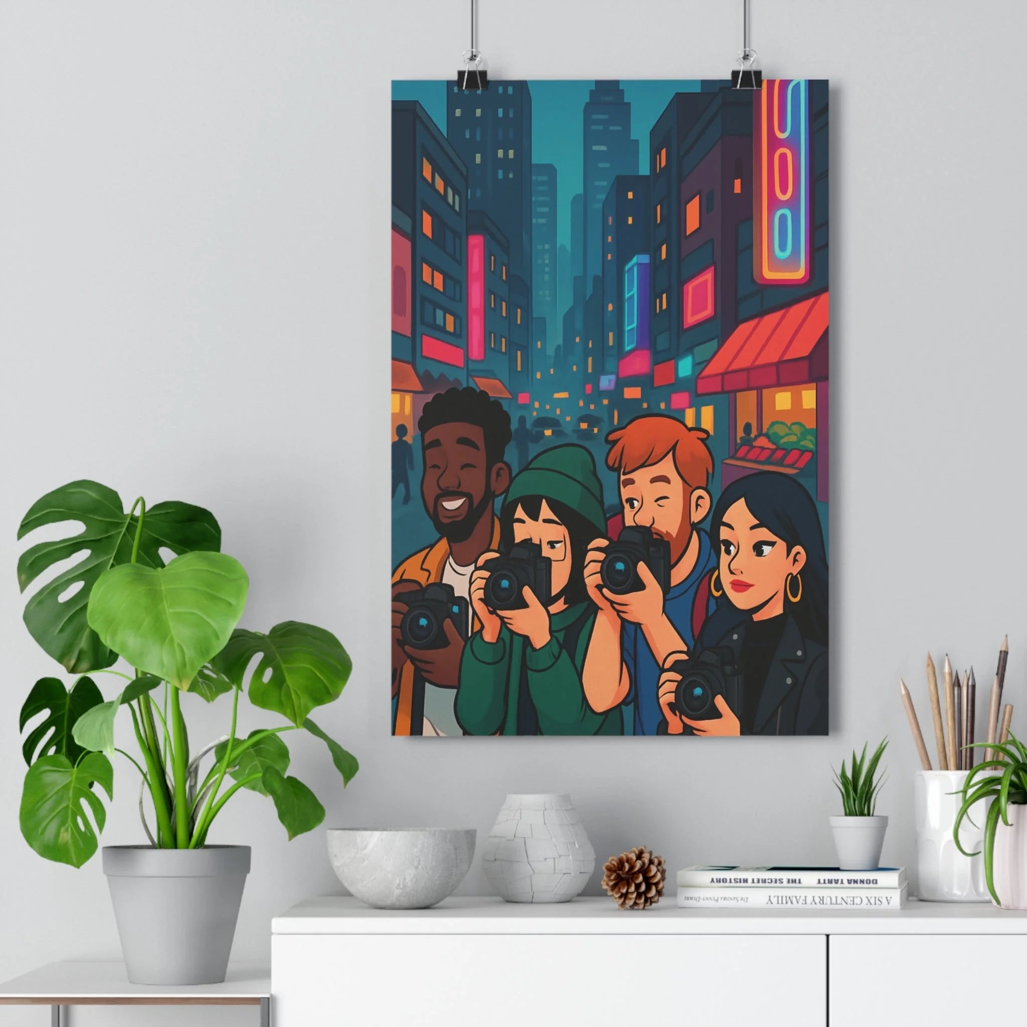 Poster décoratif cartoon urbain moderne bleu rose orange créatif studio photo dynamique 30x46 cm