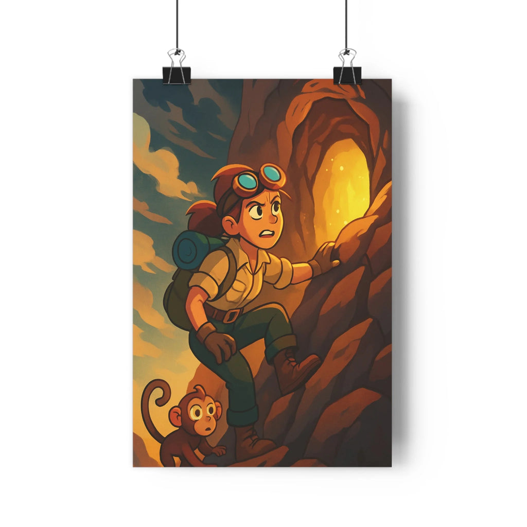Poster décoratif cartoon aventurière aventure mystère émeraude bleu orange chambre salon bureau excitant lumineux