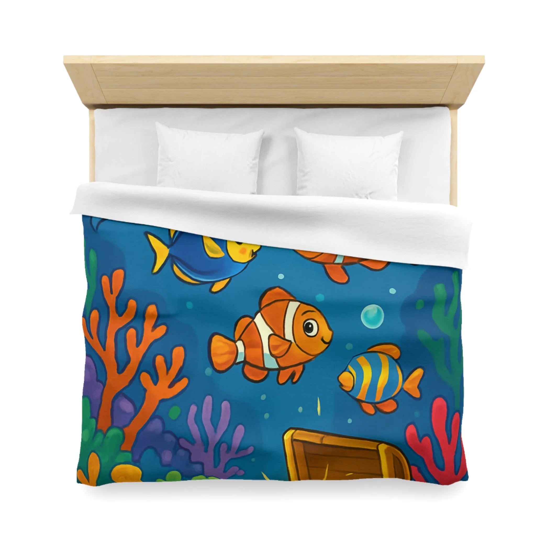 Housse de couette océan coloré avec animaux marins et coffre au trésor