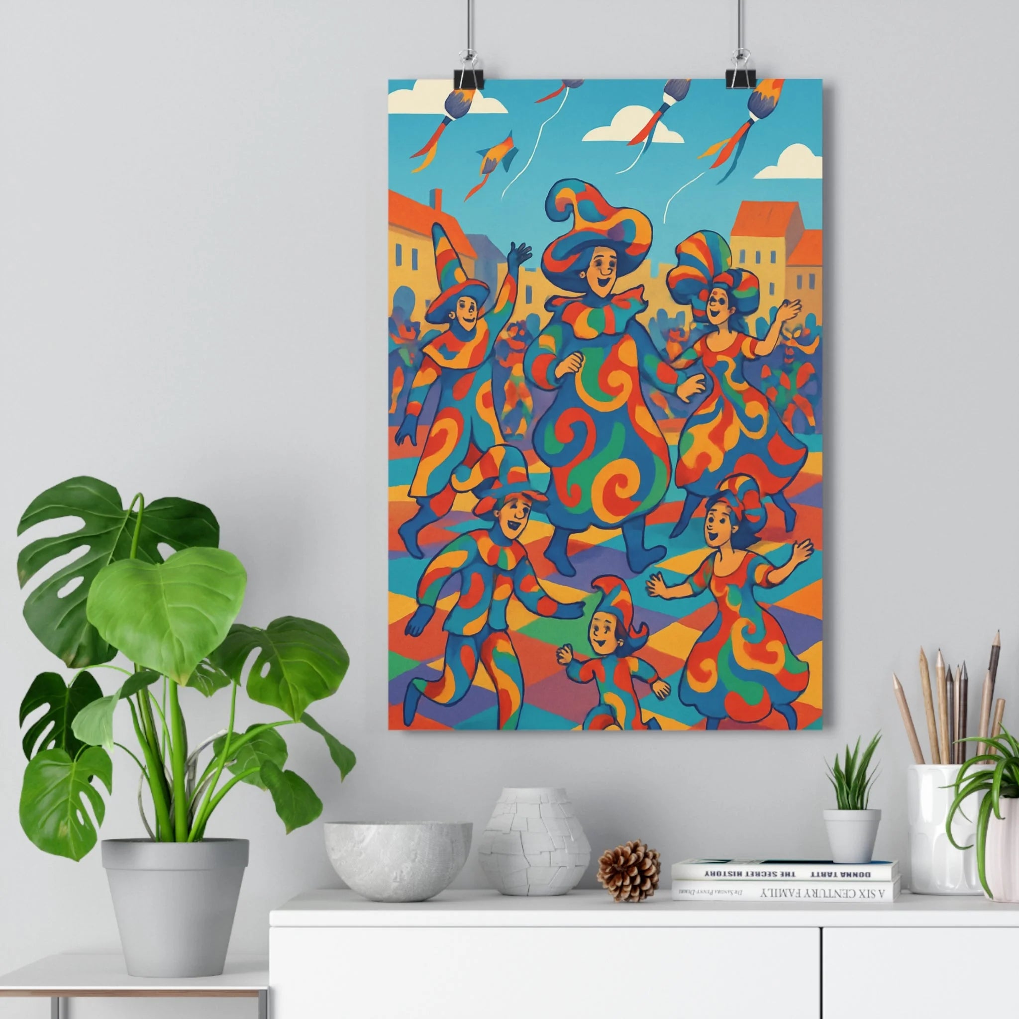 Poster décoratif cartoon couleurs vives joyeux ambiance festive salon chambre enfant urbain vibrant qualité