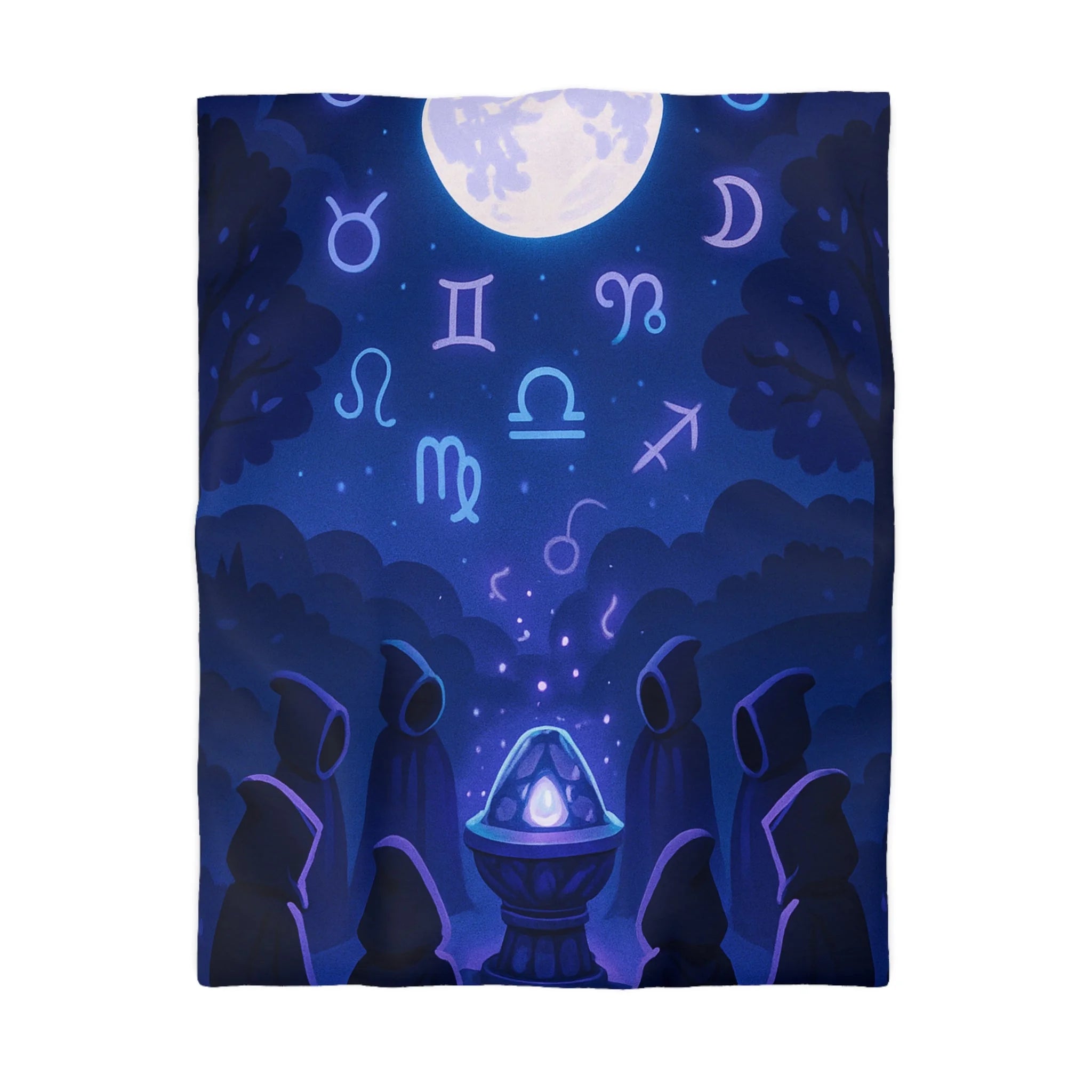 Housse de couette mystique avec symboles zodiacaux et lune pour ambiance ésotérique
