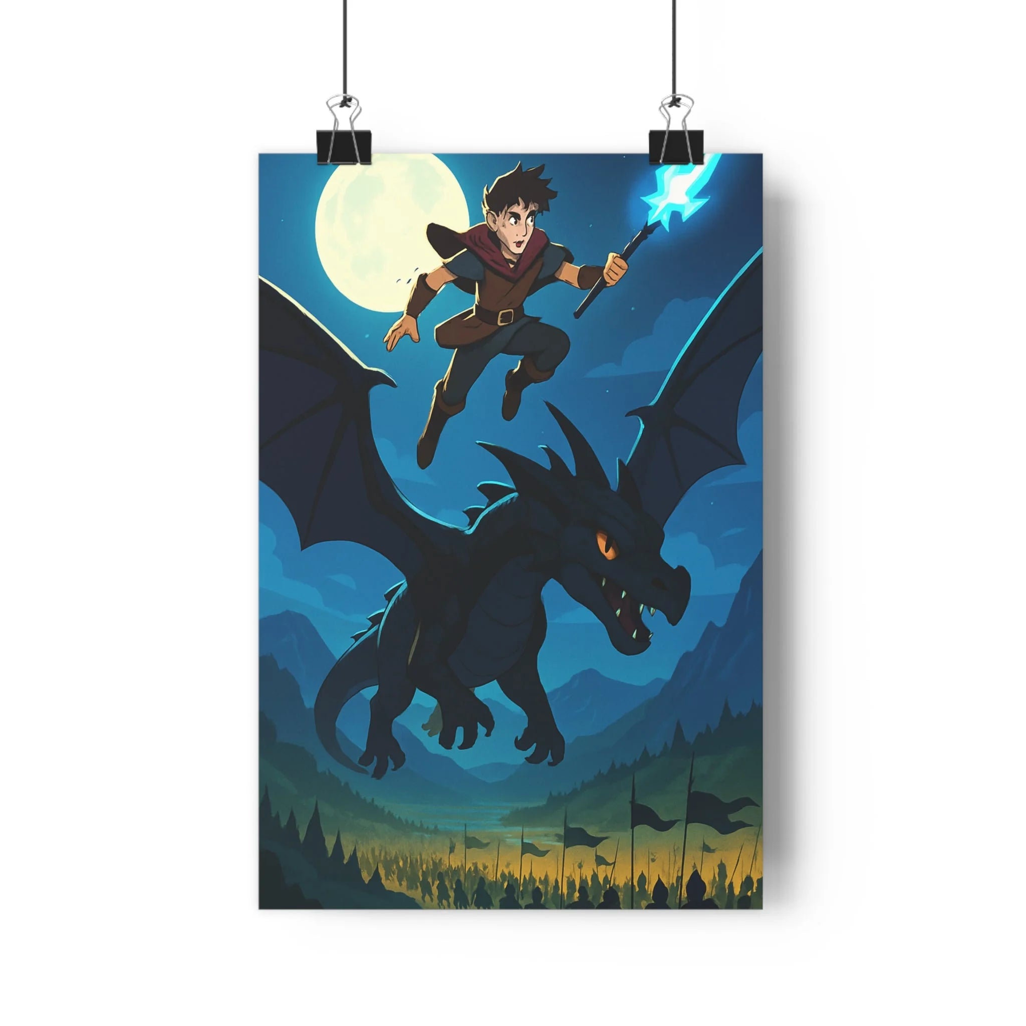 Poster décoratif anime fantasy épique noir mystique lumineux dragon chambre salon métalique magique qualité