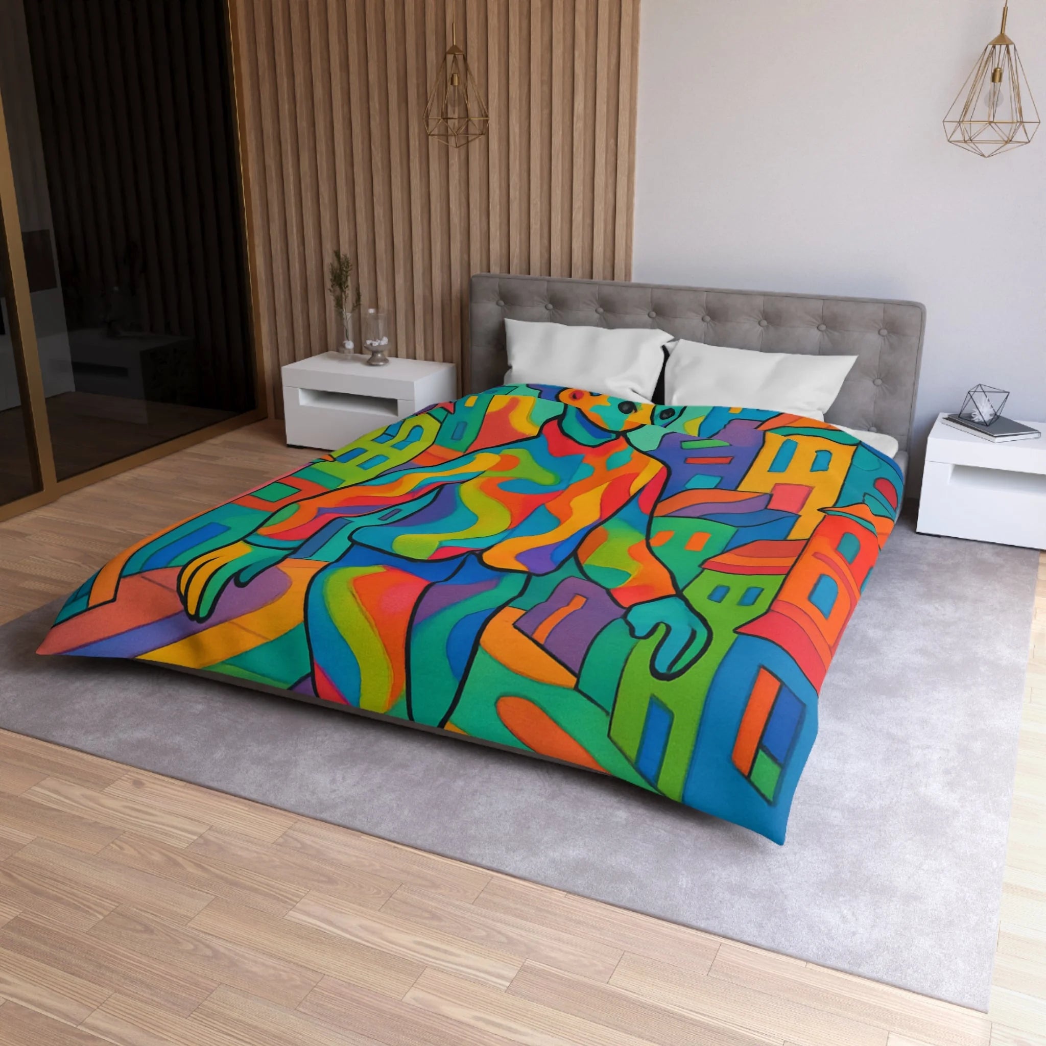 Housse de Couette Microfibre Motif Créatif Original Style Contemporain Chambre Élégante
