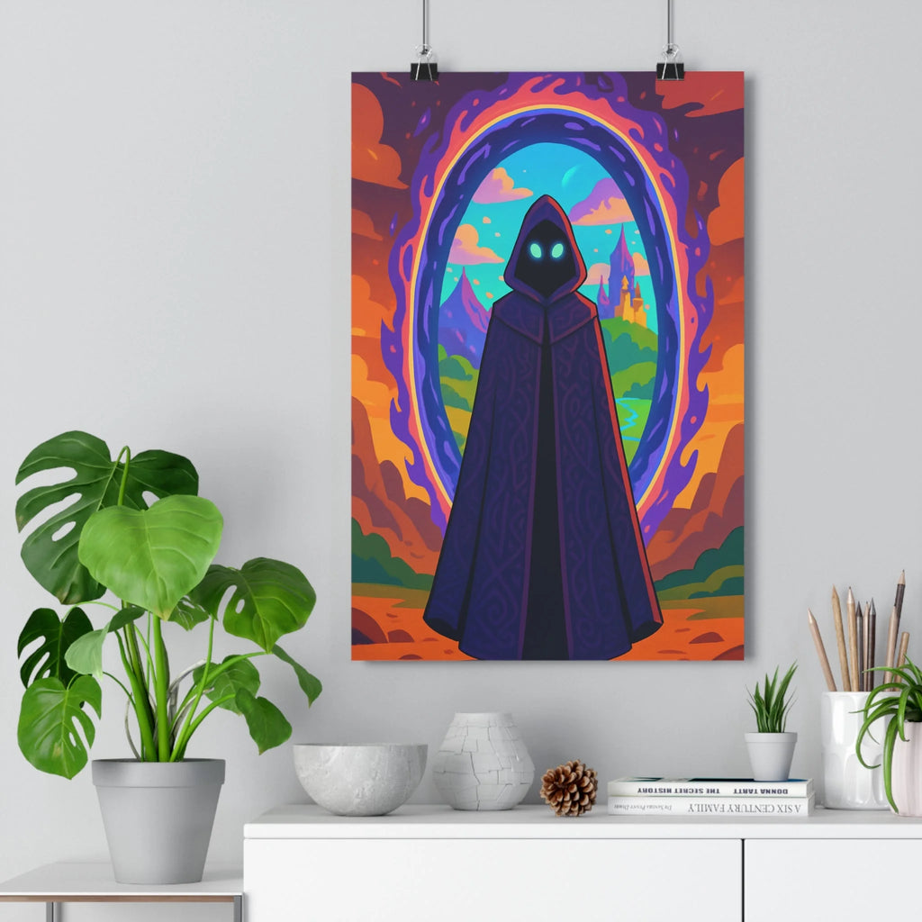 Poster décoratif silhouette mystique violet orange crépuscule fantaisie paysage magique chambre salon artistique atmosphérique