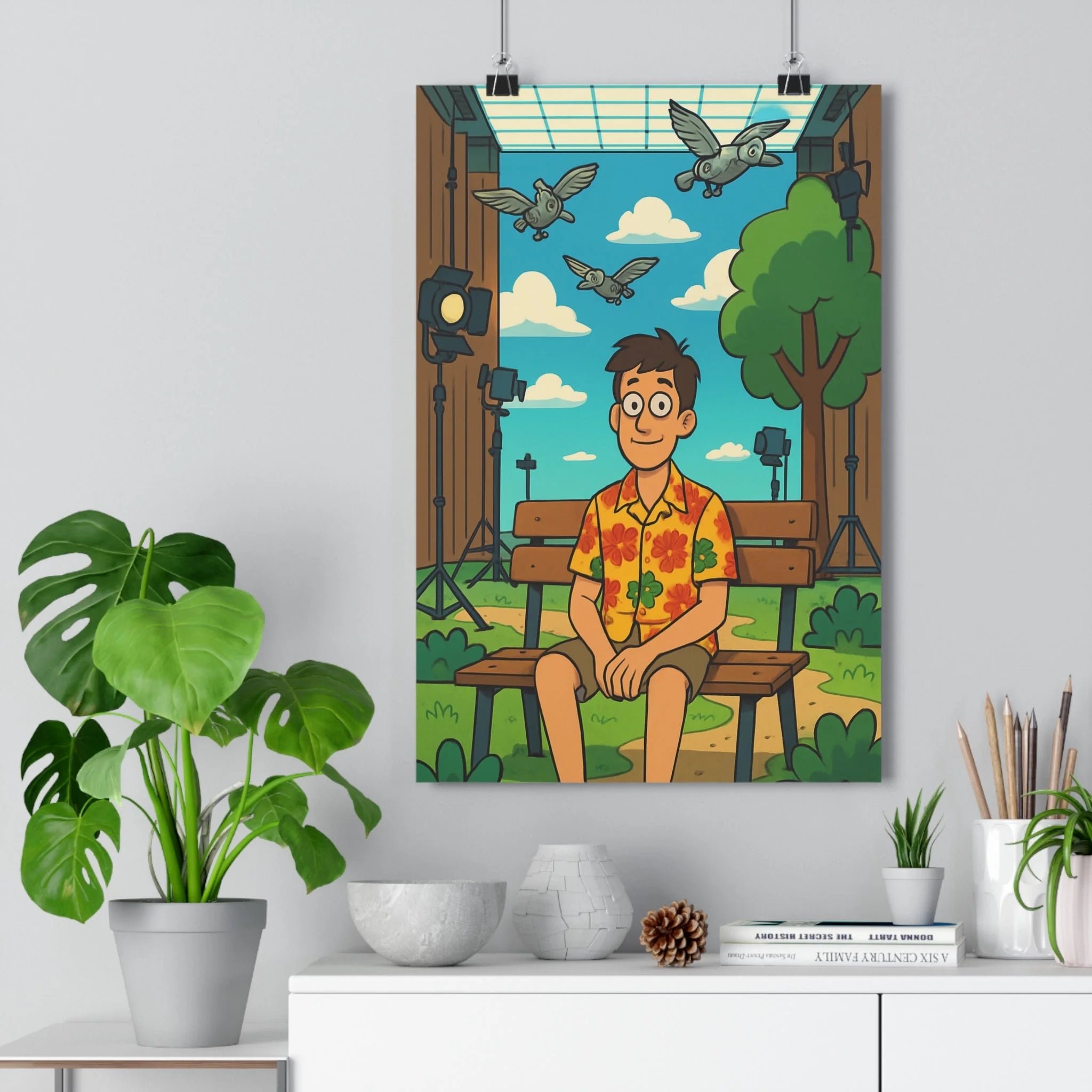 Poster décoratif cartoon surréaliste ciel bleu blanc joyeux salon chambre bureau original unique qualité