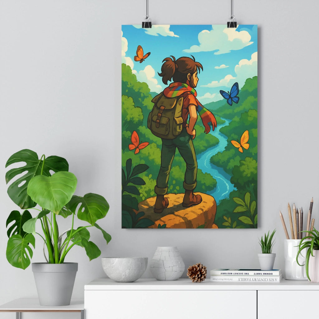 Poster décoratif illustratif vert pastel aventure salon chambre apaisant nature art qualité inspiration qualité