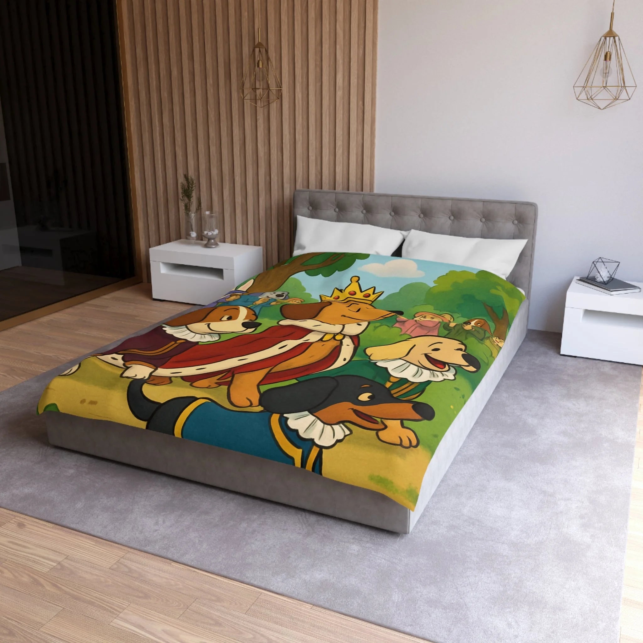 Housse De Couette Pour Enfants Avec Chiens Royaux En Promenade Dans La Forêt Magique