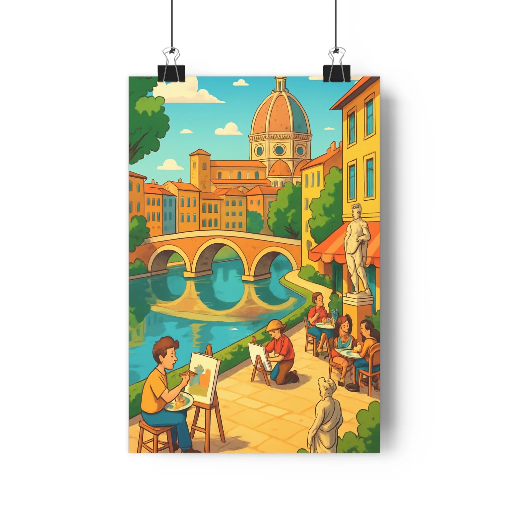 Poster décoratif animé Florence Italie artistique historique coloré bleu vert salon chambre bureau ambiance