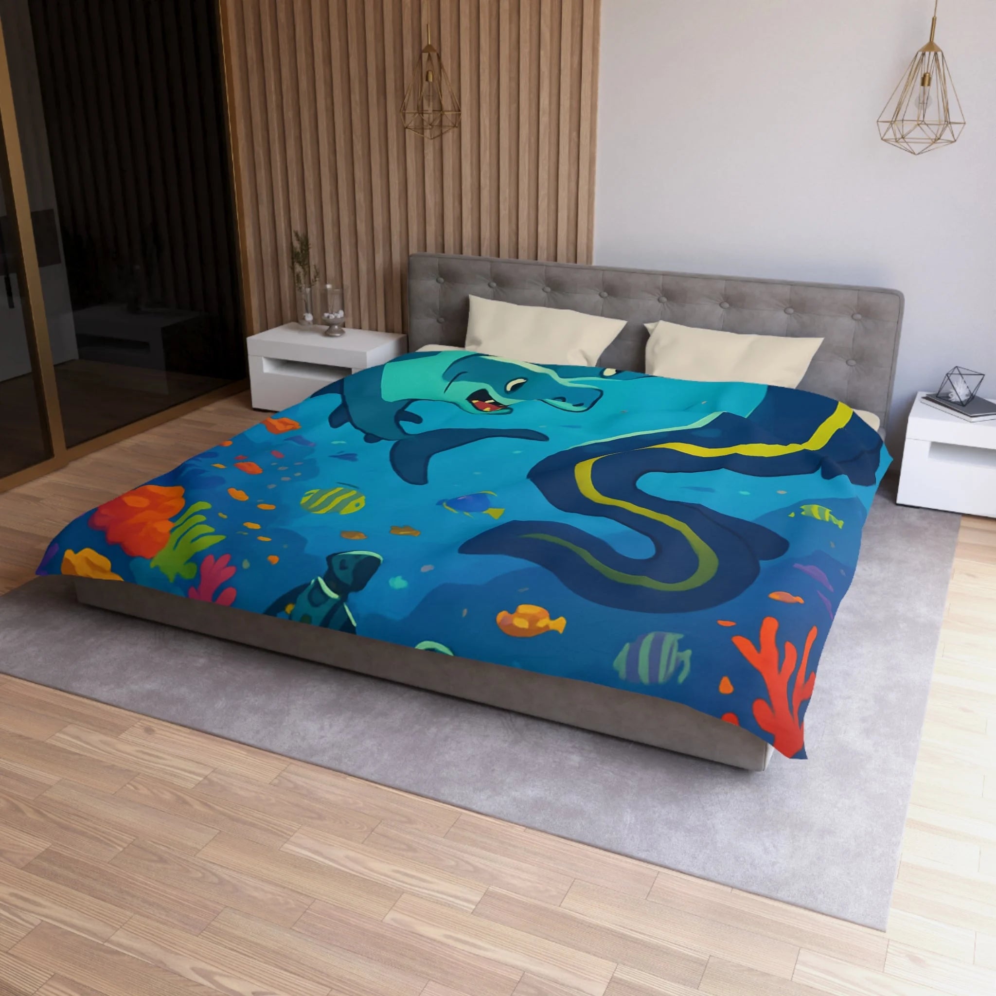 Housse de couette océan vibrante avec requins amicaux et plongeurs explorateurs