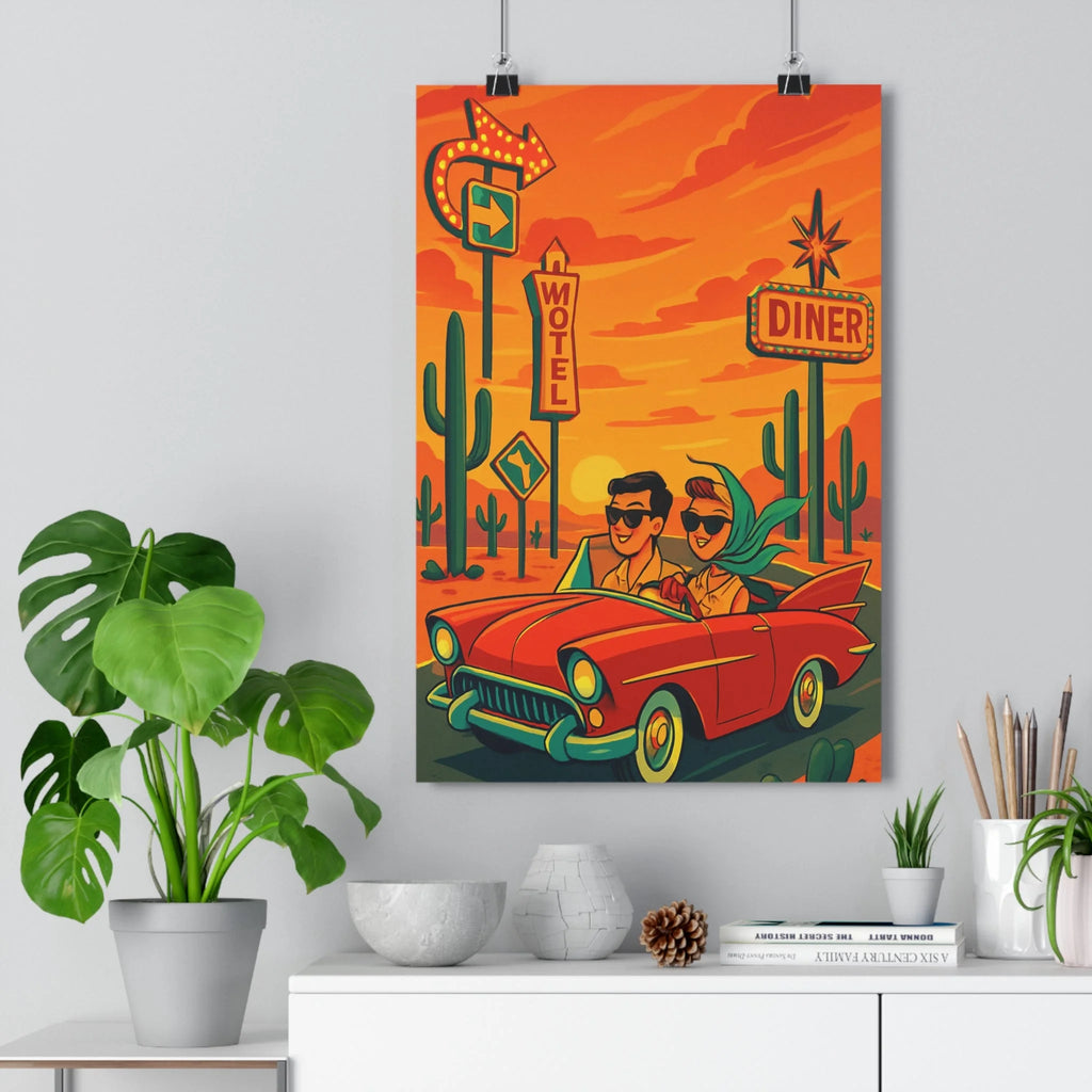 Poster décoratif vintage aventure rouge orange cartoon salon bureau rétro dynamique 30x46 vibrant enseignes