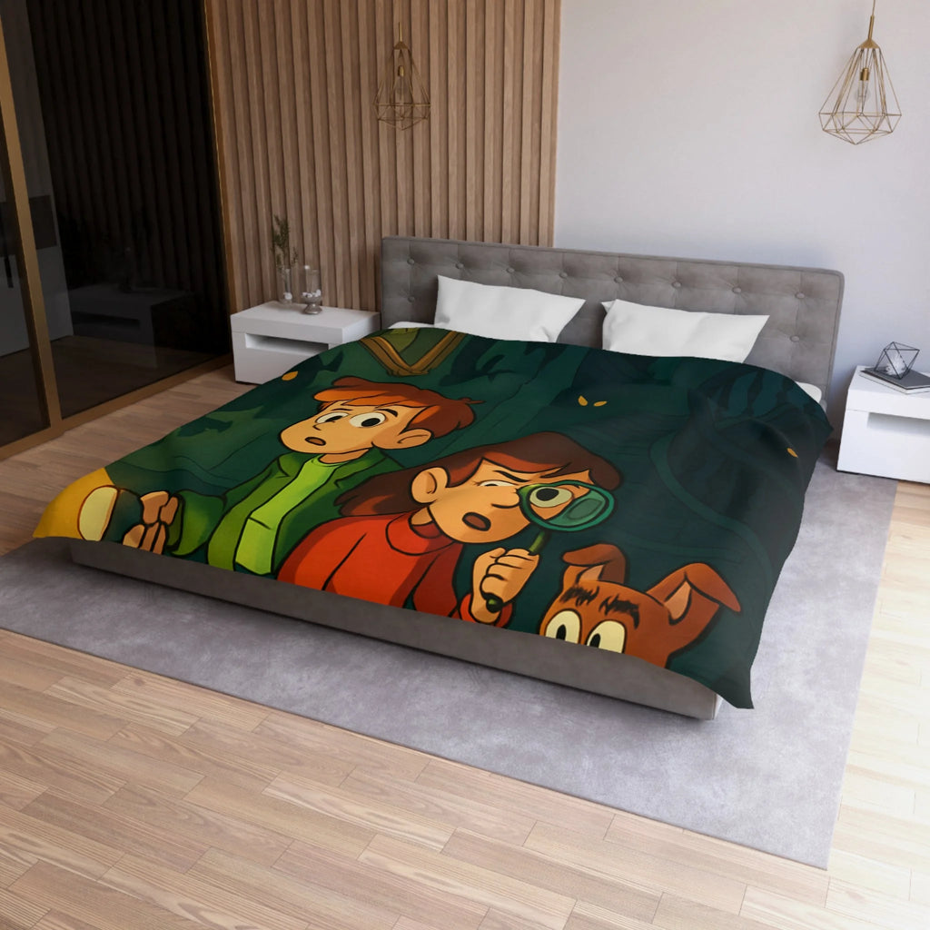 Housse de Couette Mystère Enfantine avec Chien Détective et Enfants Explorateurs